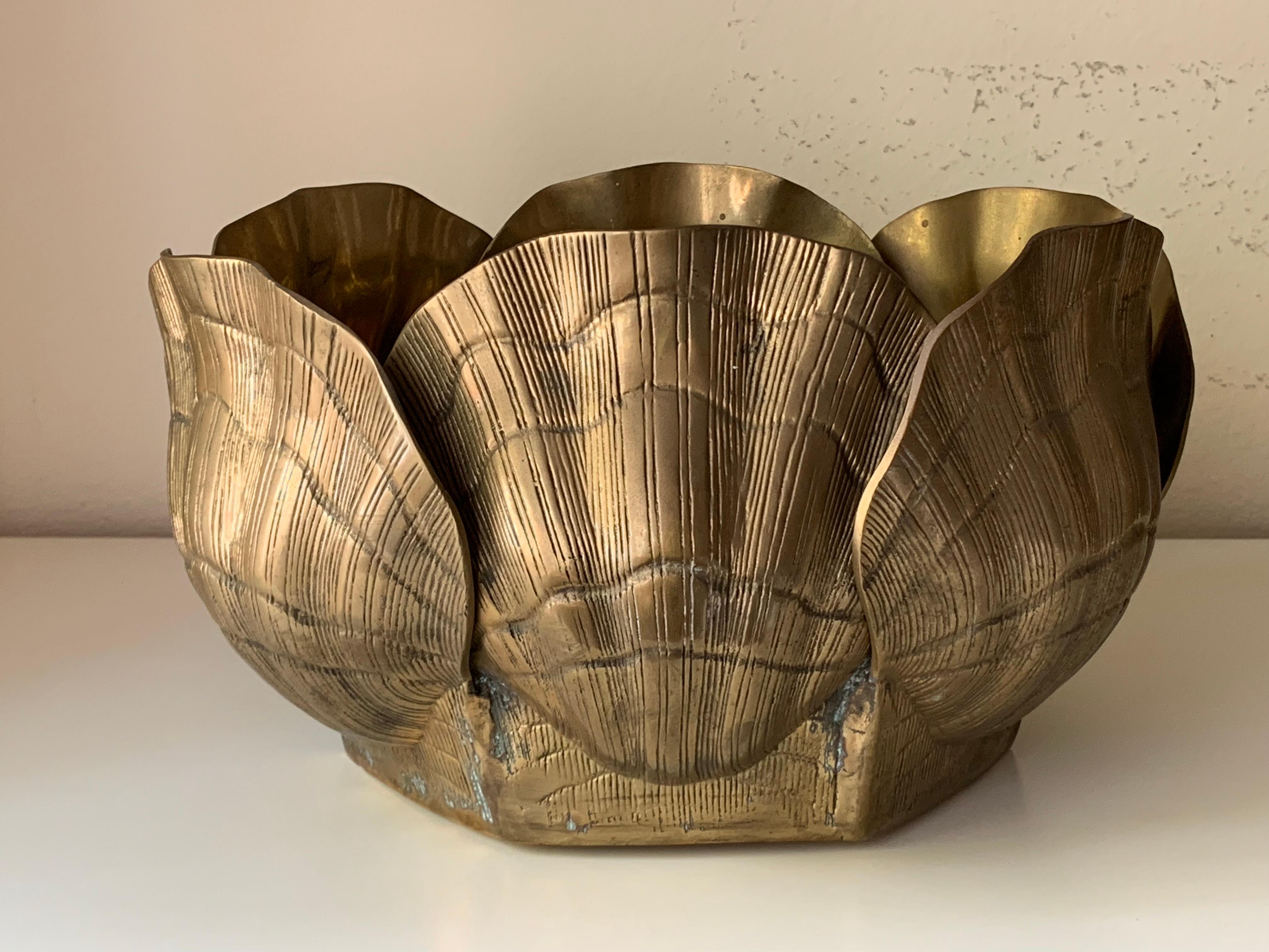 Large patinated brass sea shell planter.
   