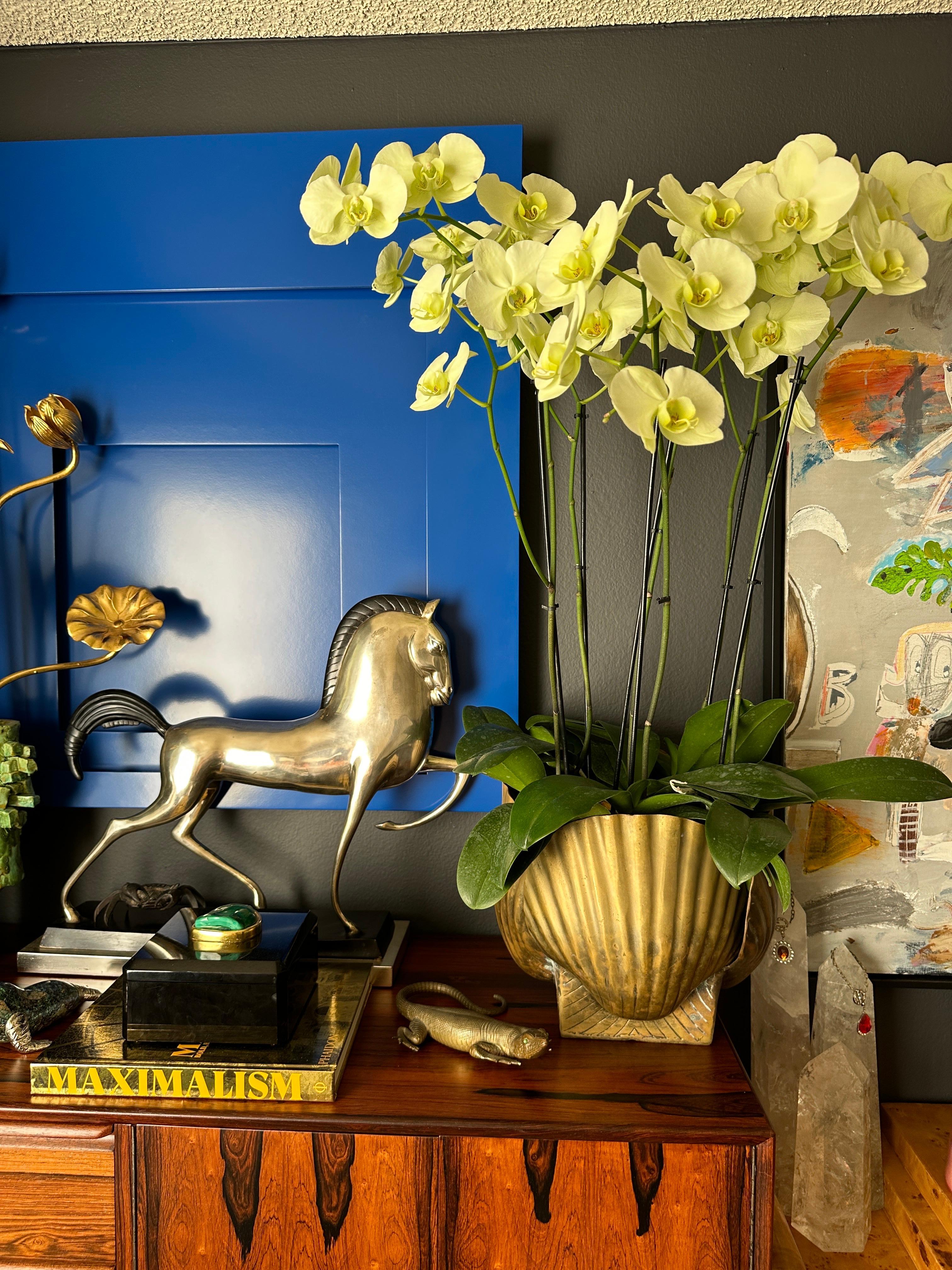 Patinated Large Brass Sea Shell Planter