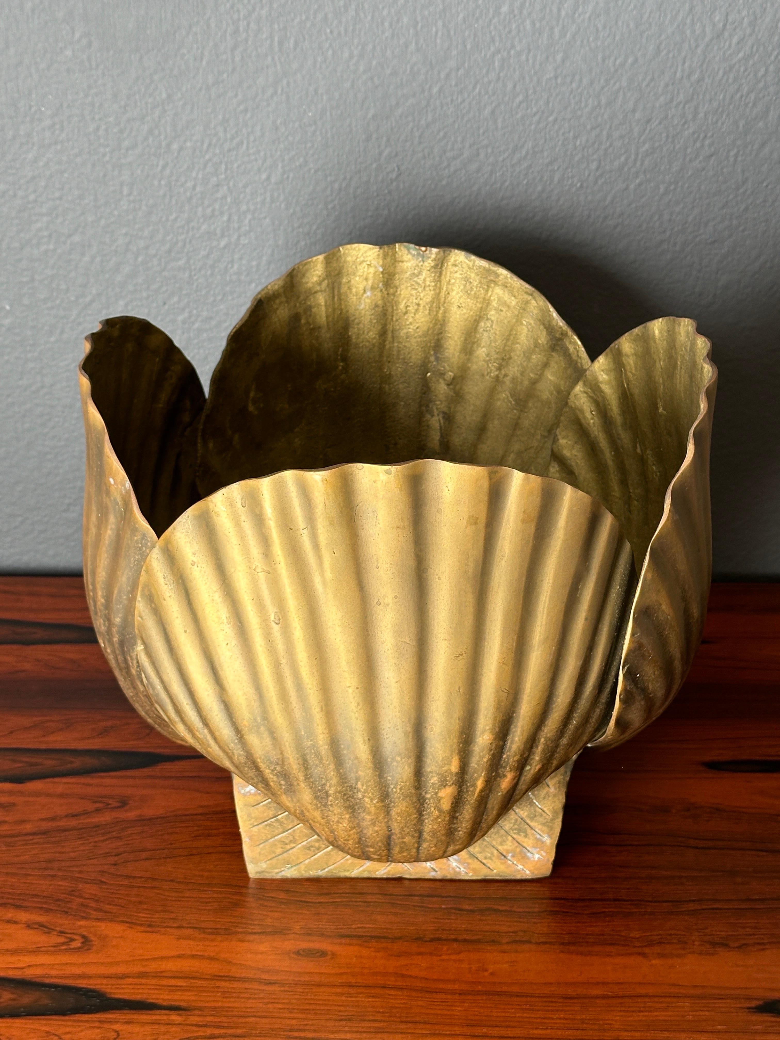 Late 20th Century Large Brass Sea Shell Planter
