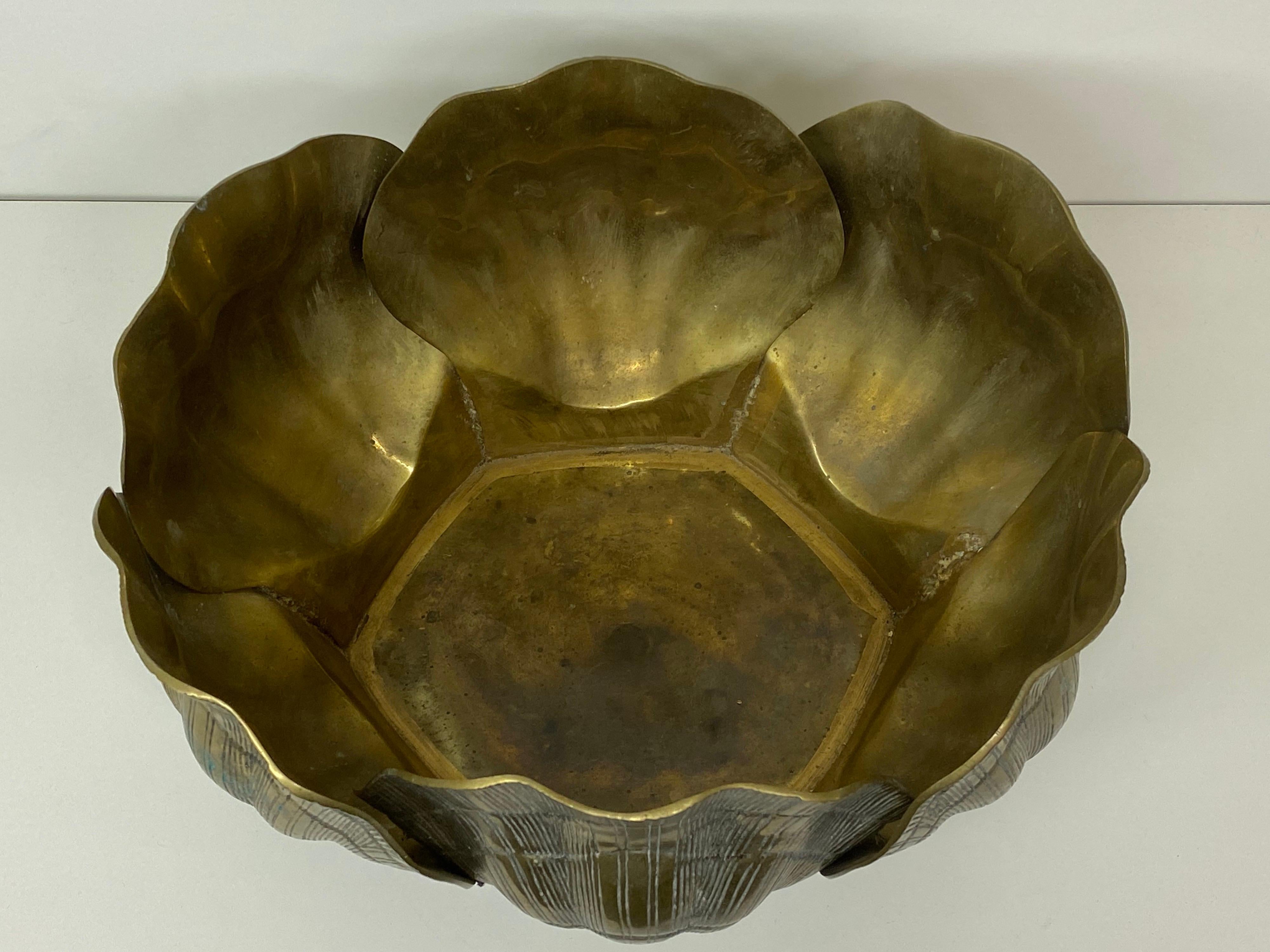 Patinated Large Brass Sea Shell Planter