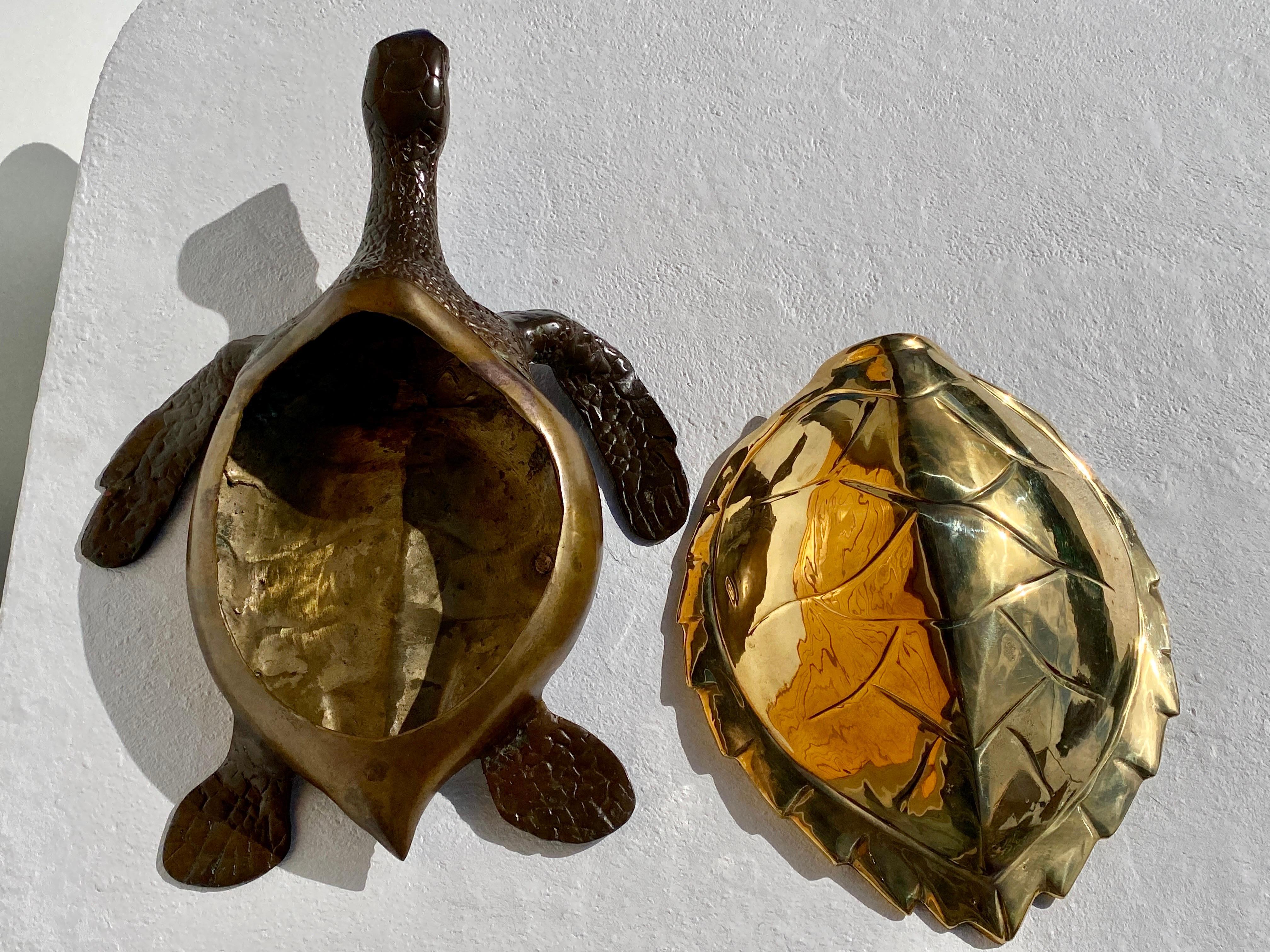 Large Brass Sea Turtle Sculpture For Sale 5
