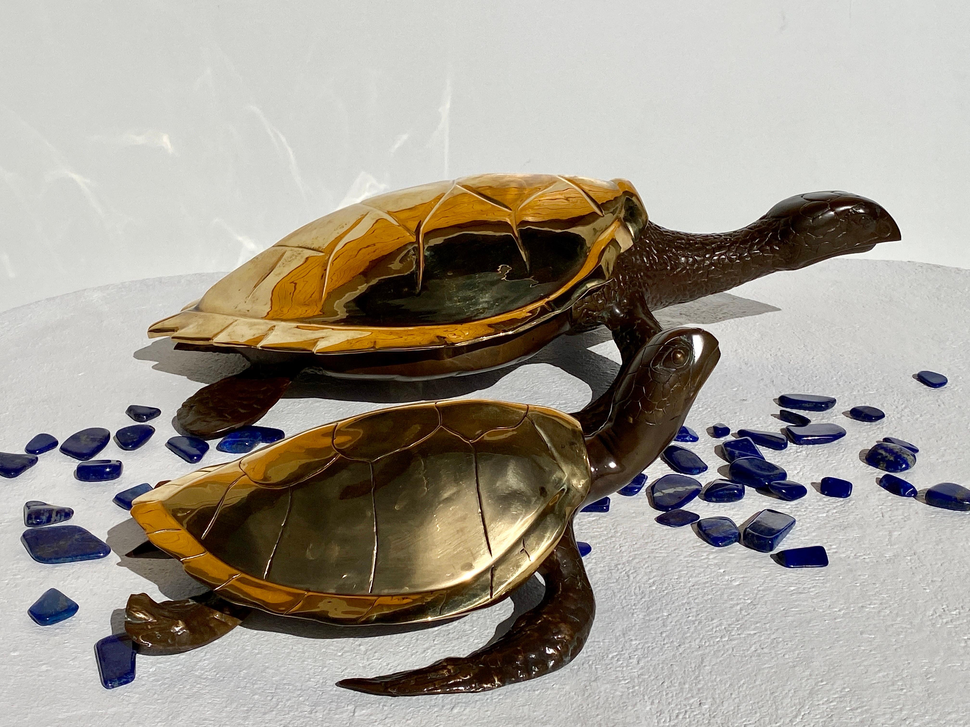 Grande sculpture de tortue de mer en laiton en vente 12