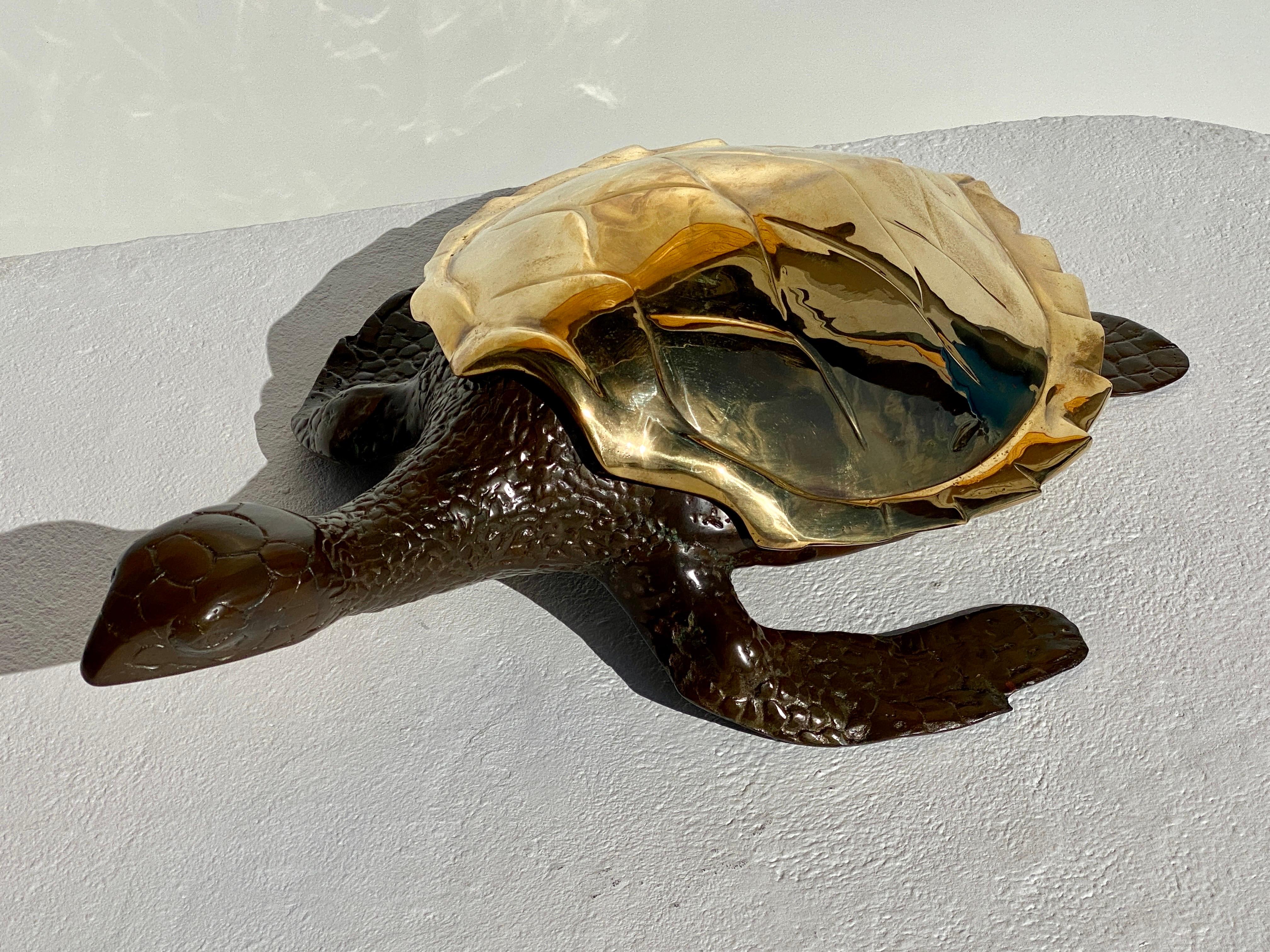 Hollywood Regency Large Brass Sea Turtle Sculpture For Sale
