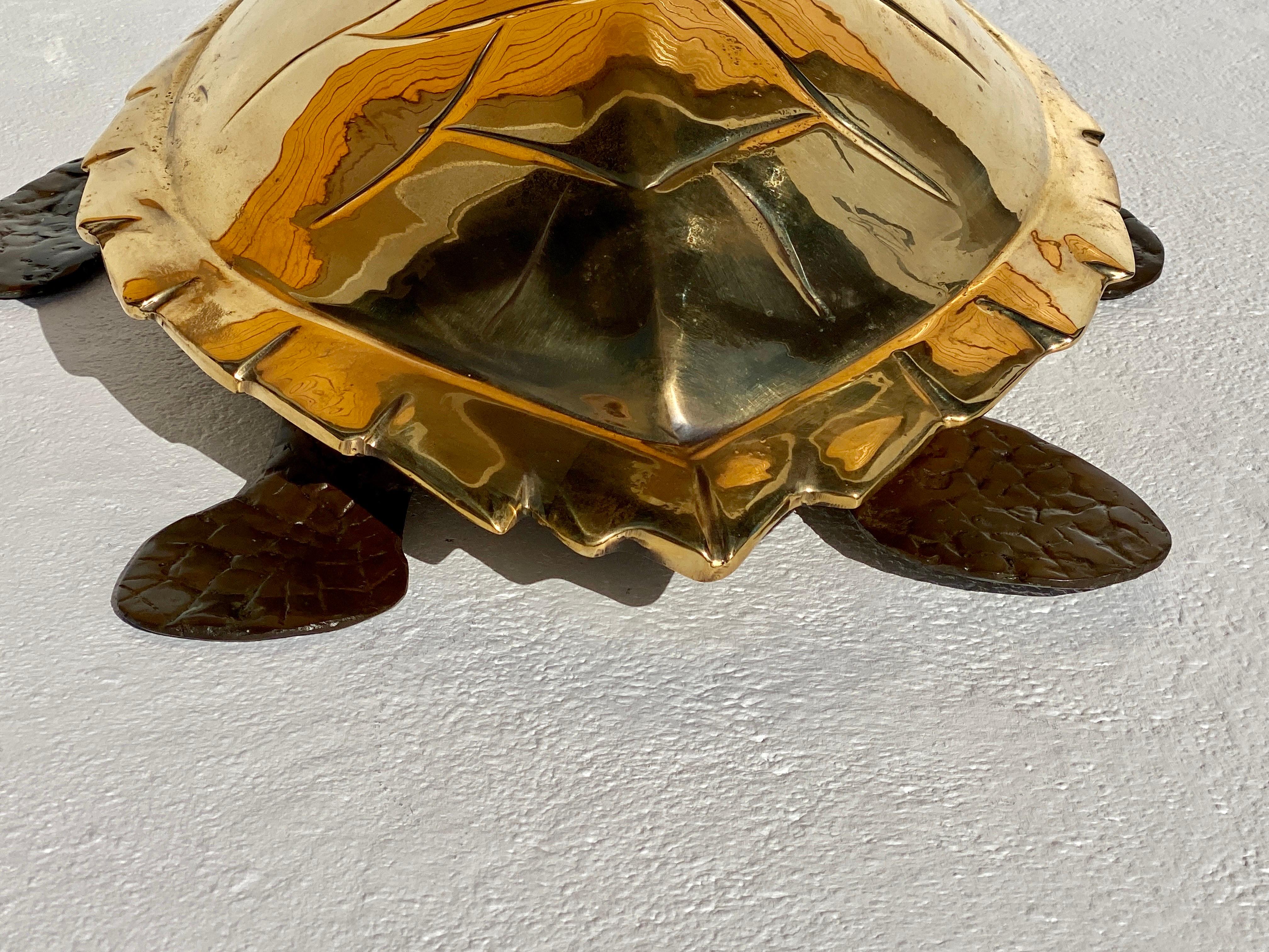 Large Brass Sea Turtle Sculpture For Sale 1