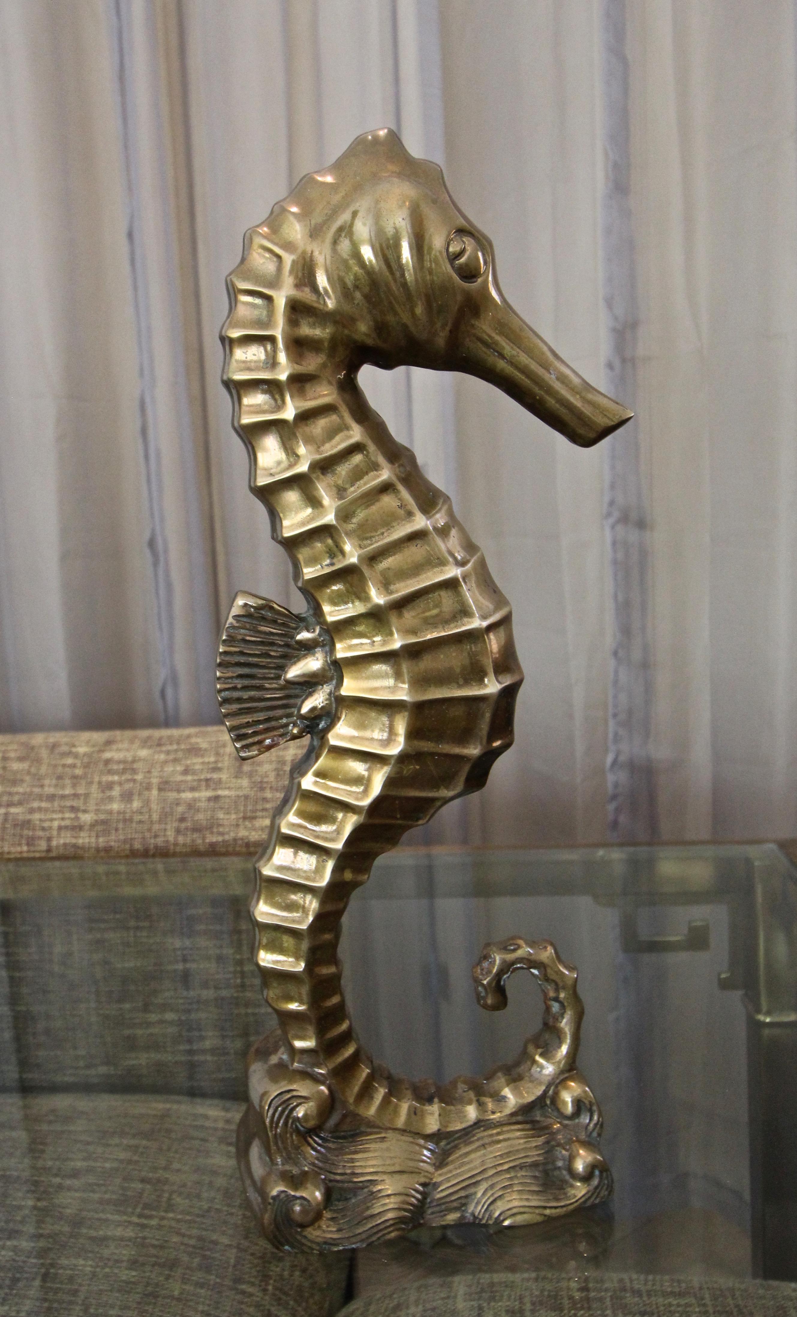 Large Brass Seahorse Figural Sculpture 1