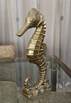 Large Brass Seahorse Figural Sculpture