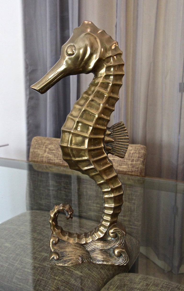 Large Brass Seahorse Figural Sculpture For Sale at 1stDibs | brass