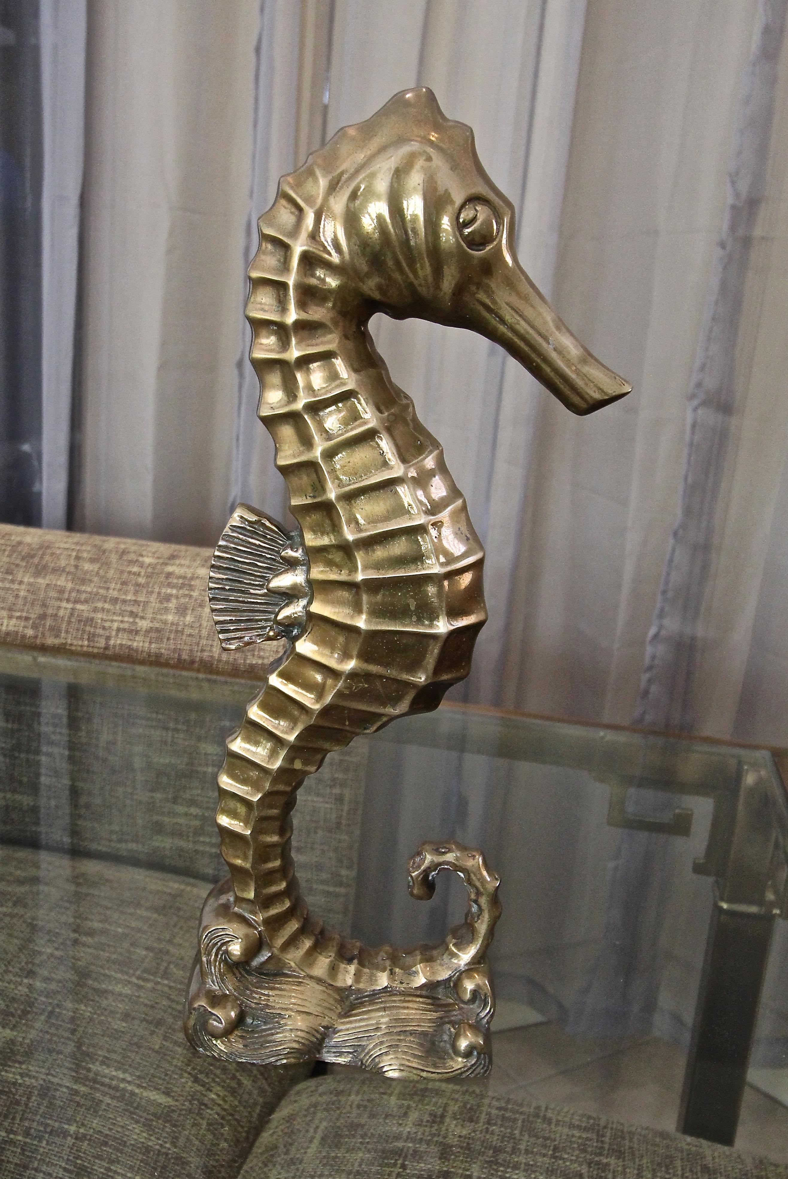 Mid-Century Modern Large Brass Seahorse Figural Sculpture