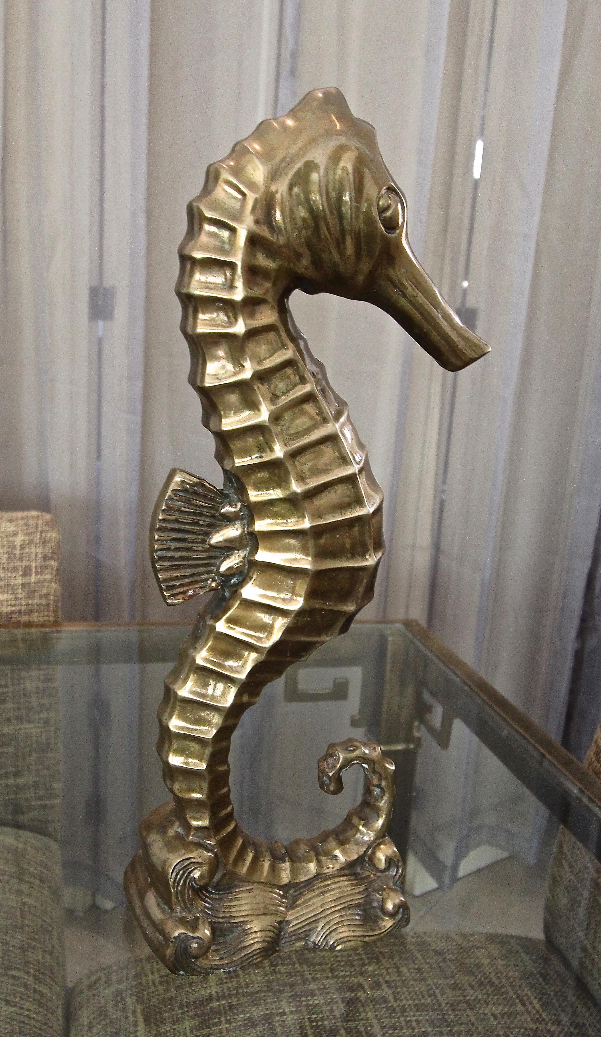 North American Large Brass Seahorse Figural Sculpture