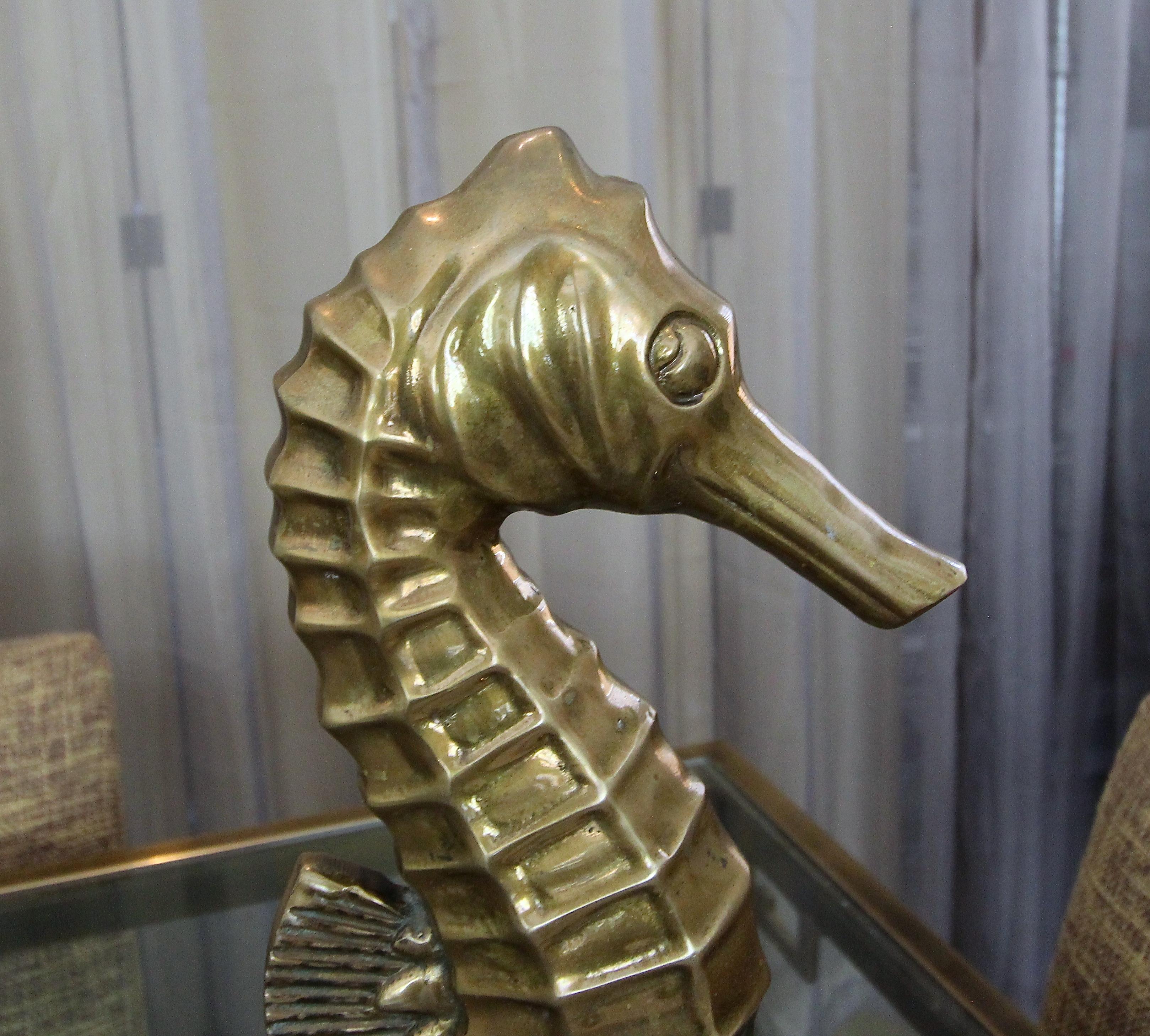 Large Brass Seahorse Figural Sculpture In Good Condition In Palm Springs, CA