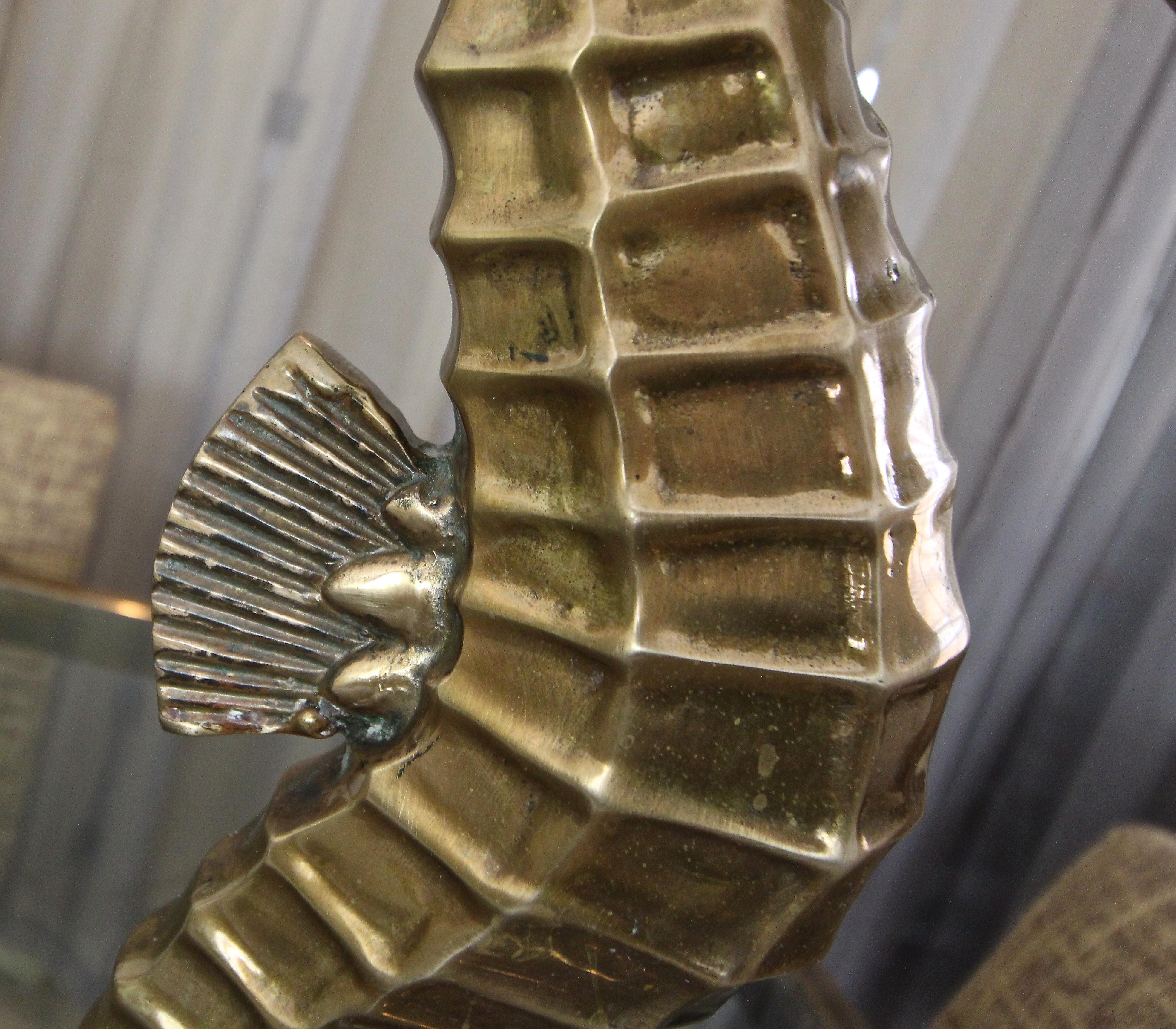 Mid-20th Century Large Brass Seahorse Figural Sculpture
