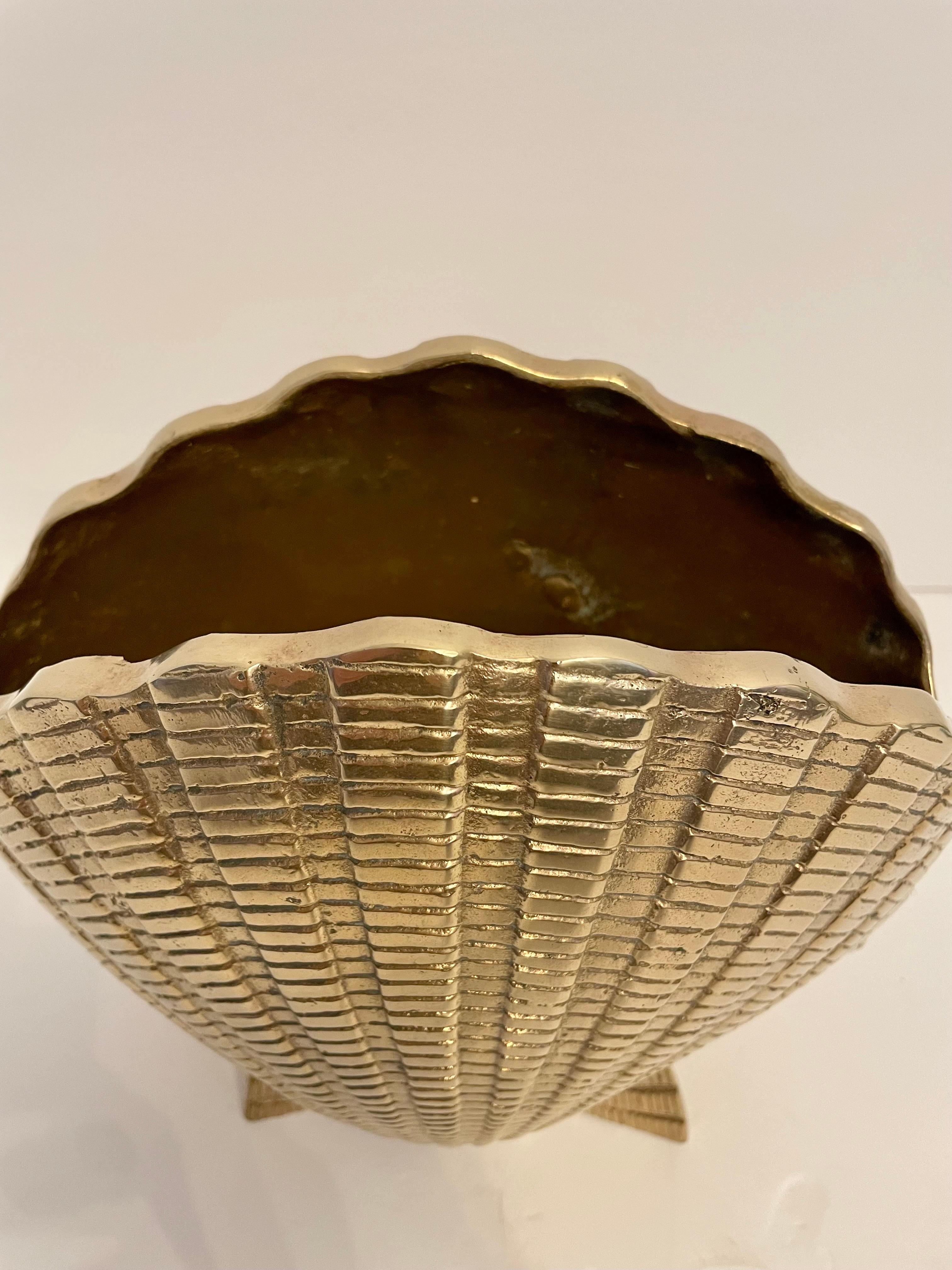 Large Brass Seashell Planter or Vase. Very good quality and detail. Heavy. Good overall condition. Measures 9”wide x 8.5