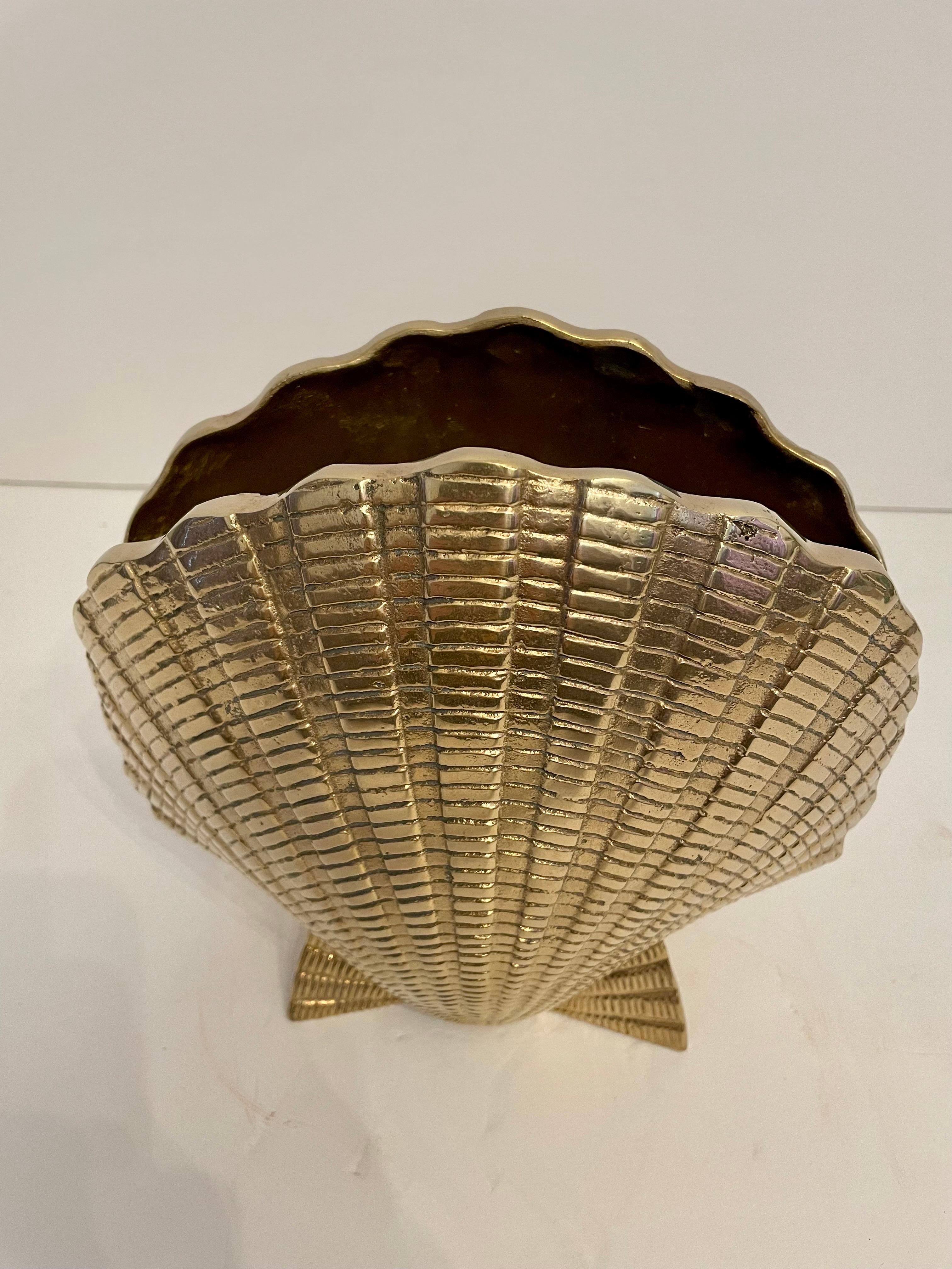 Hollywood Regency Large Brass Seashell Planter or Vase For Sale
