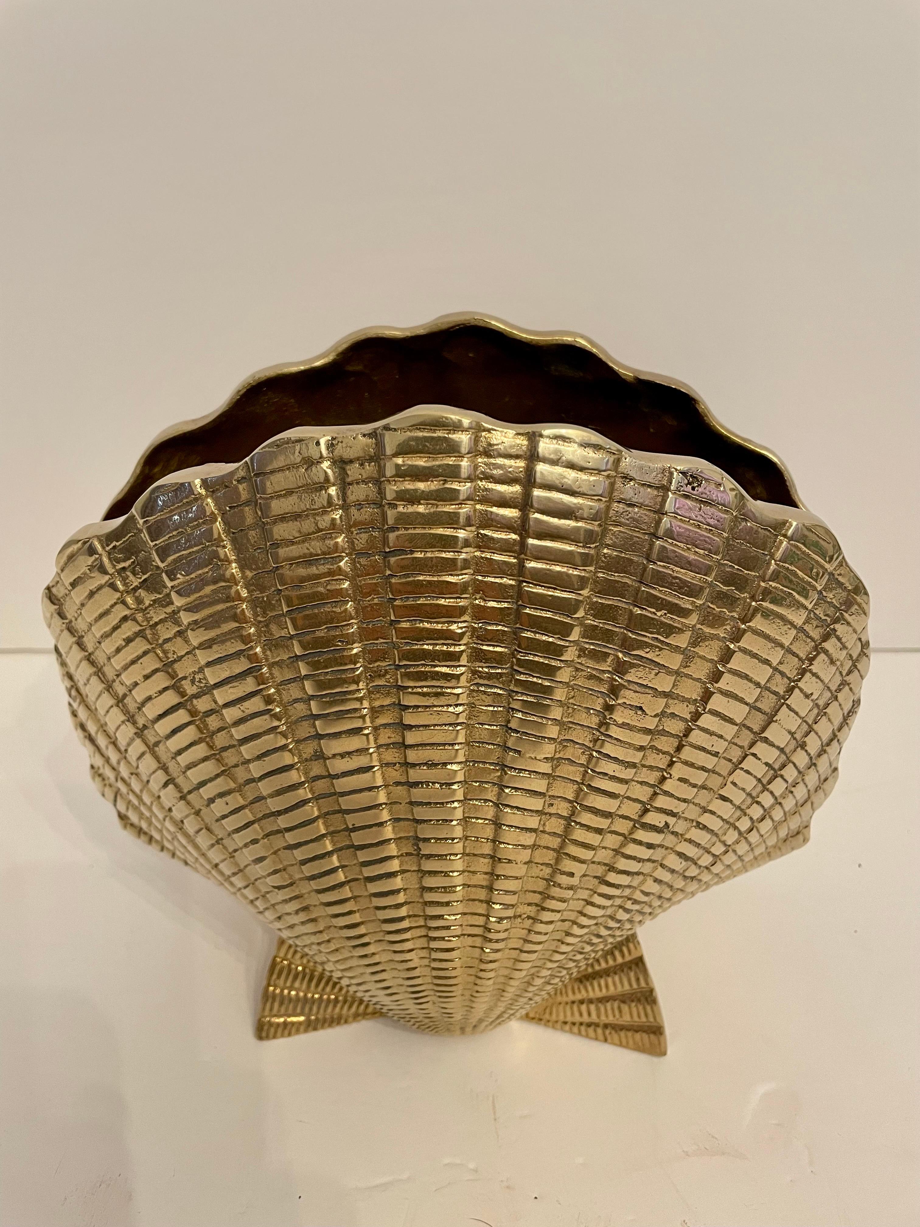 Hollywood Regency Large Brass Seashell Planter or Vase For Sale