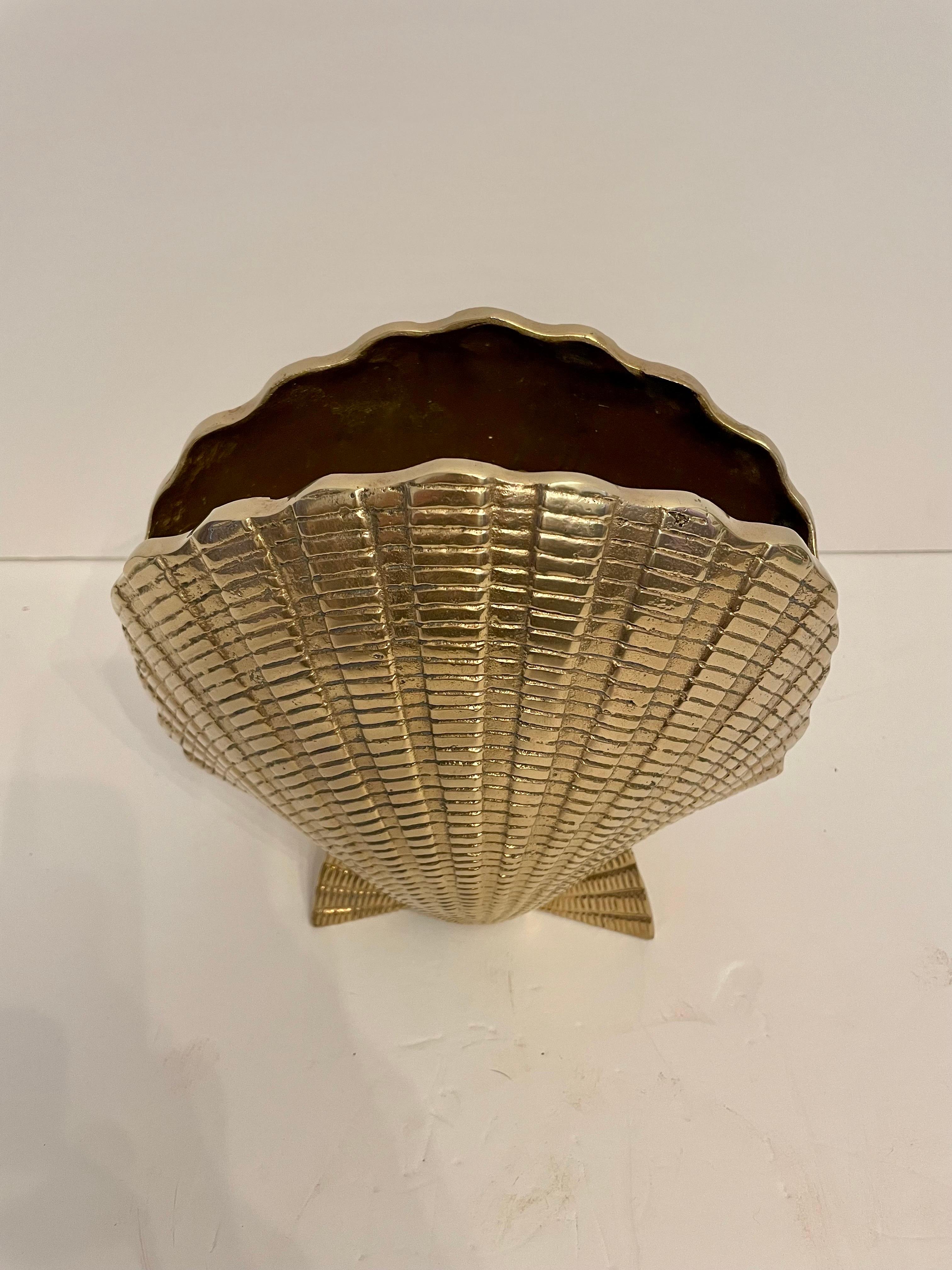 Cast Large Brass Seashell Planter or Vase For Sale