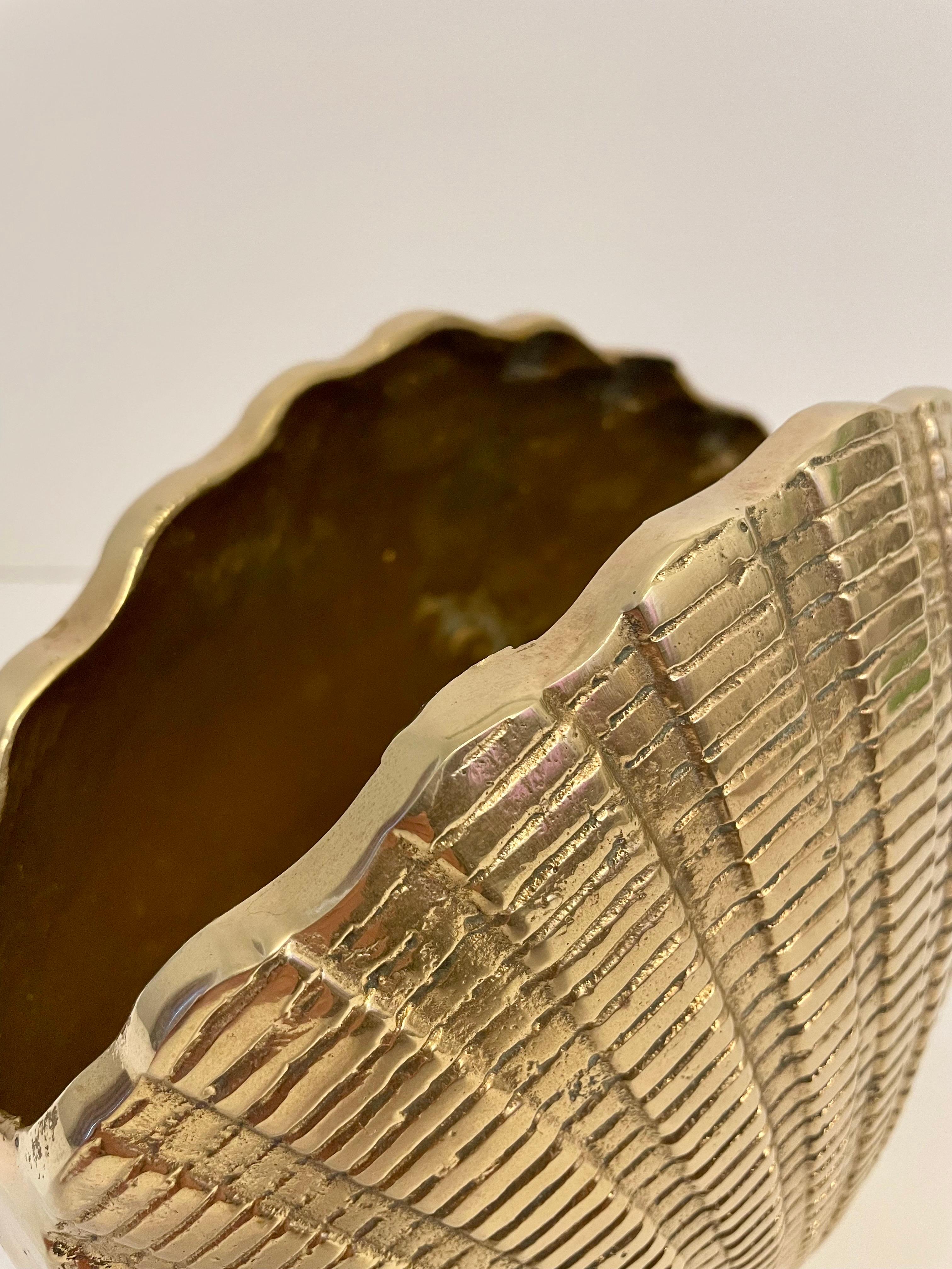 20th Century Large Brass Seashell Planter or Vase For Sale