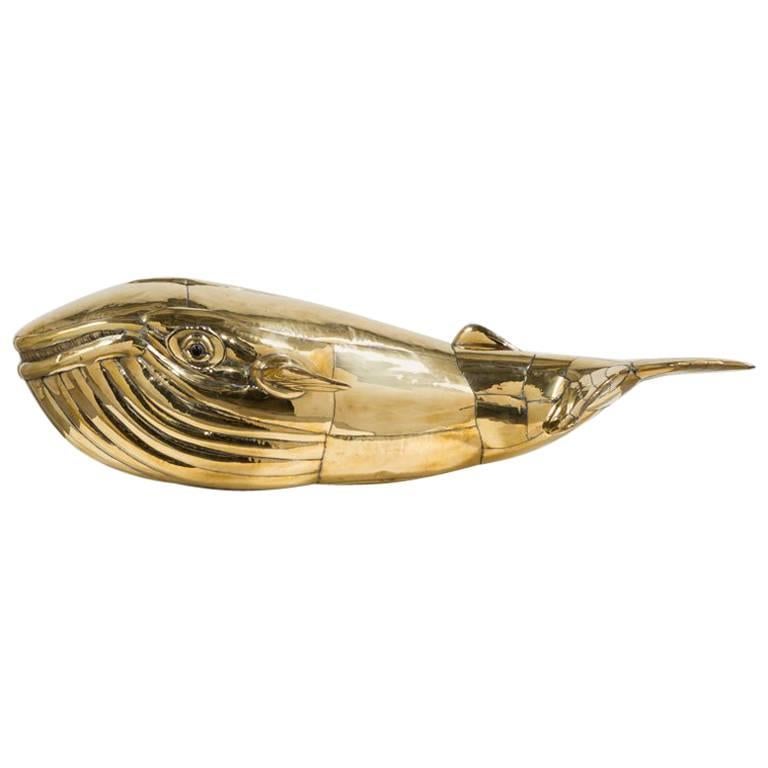 Large Brass Sergio Bustamante Designed Whale, 1970s