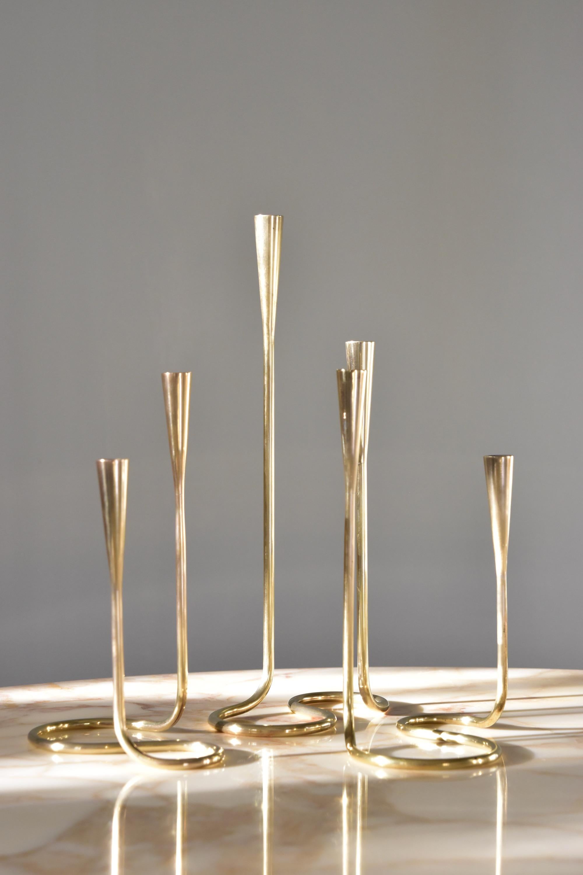 Large Brass Serpentine Candleholder Candlestick by Illums Bolighus, Denmark 1