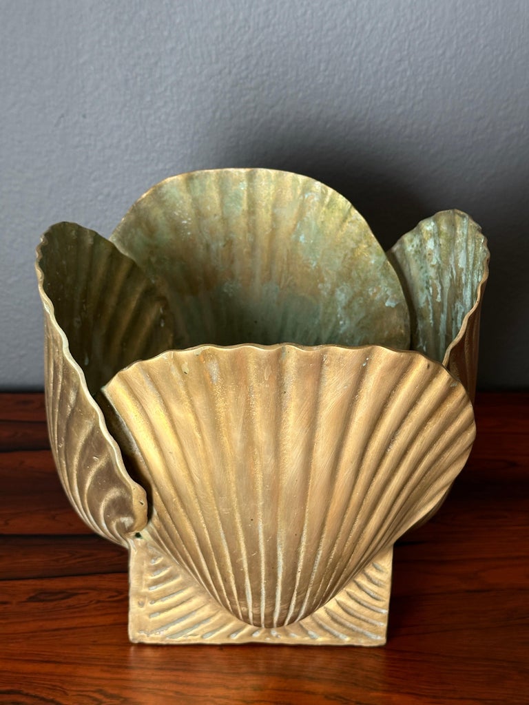 Large Brass Shell Planter For Sale at 1stDibs