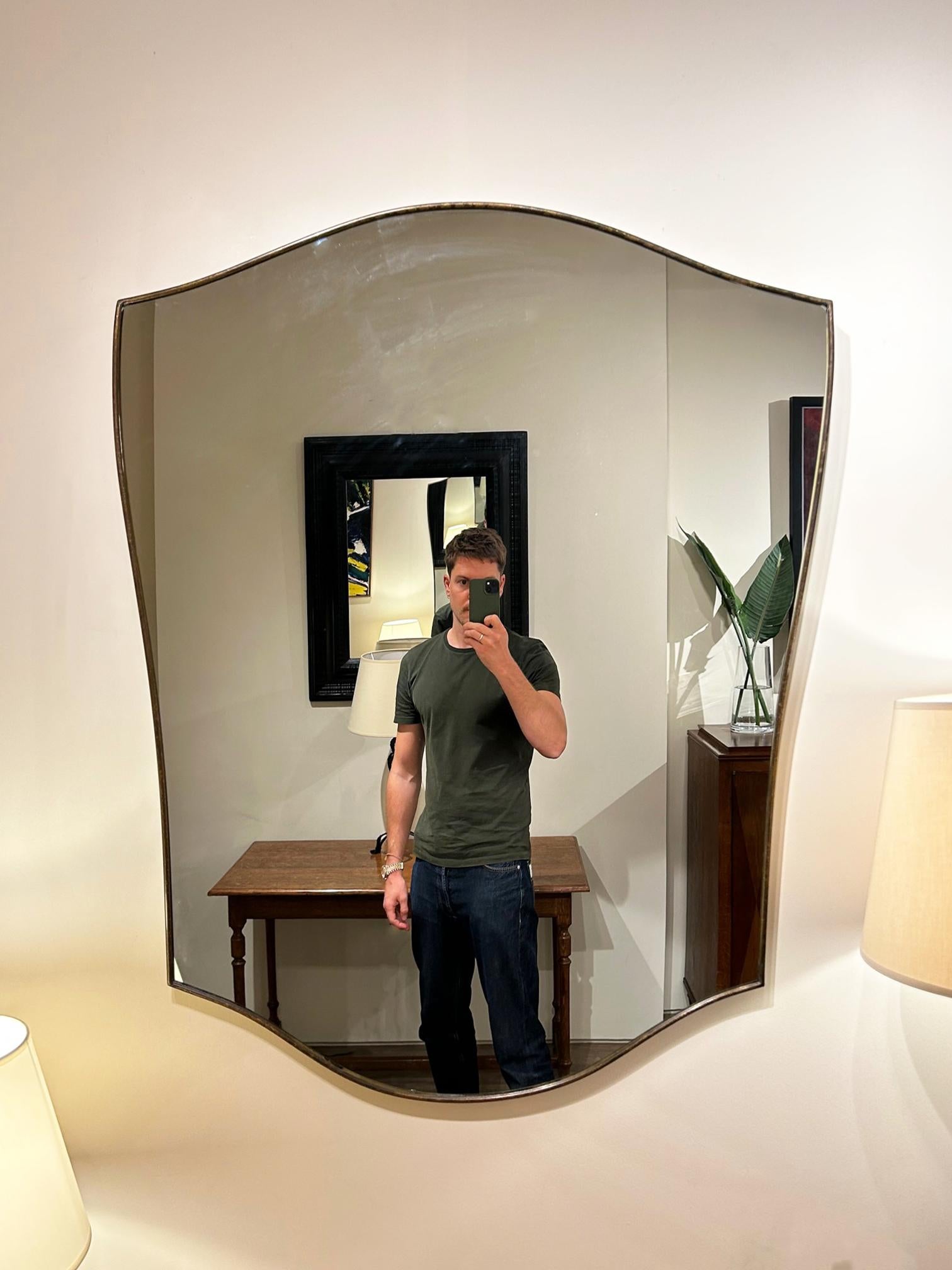 Italian Large Brass Shield Mirror