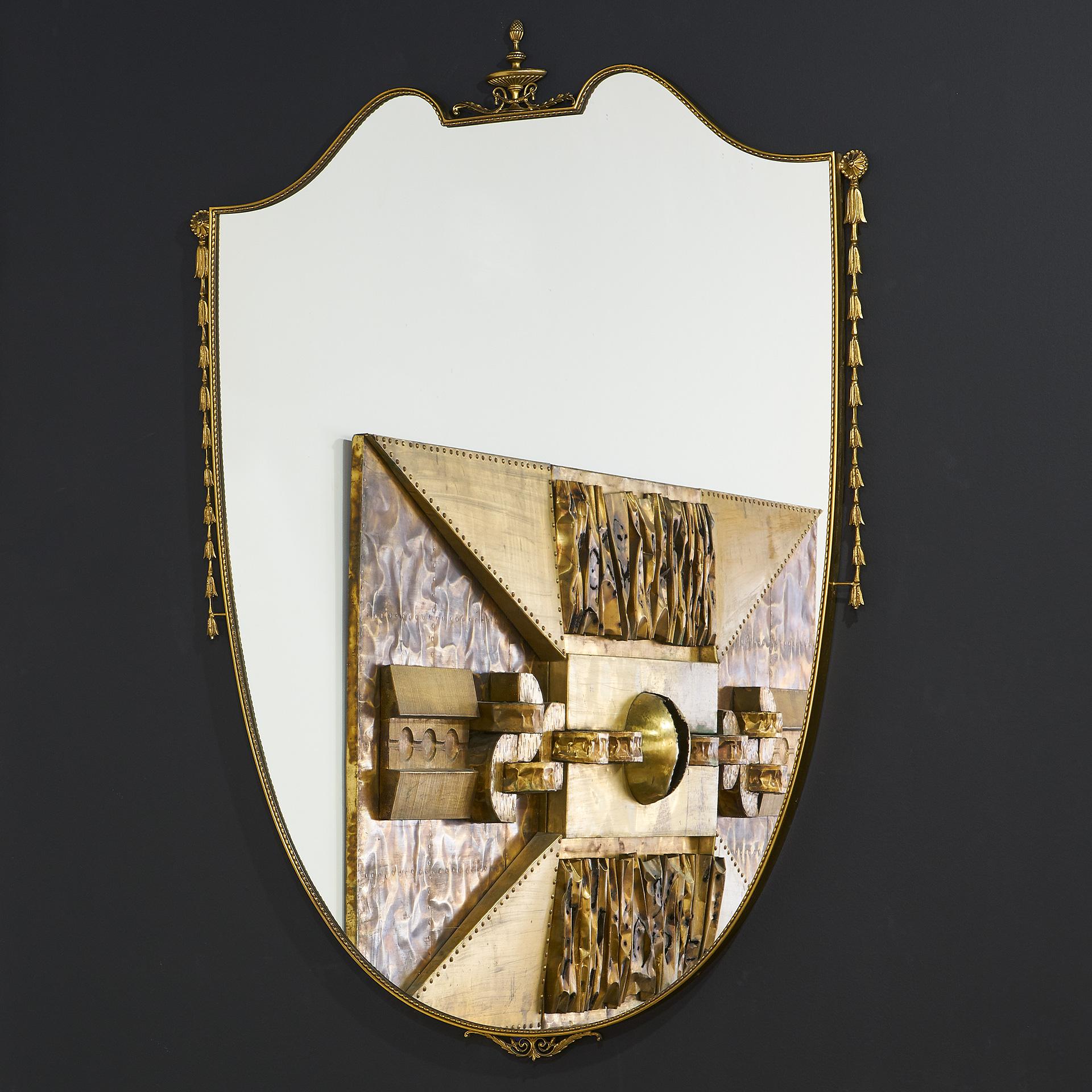 French Large Brass Shield Mirror