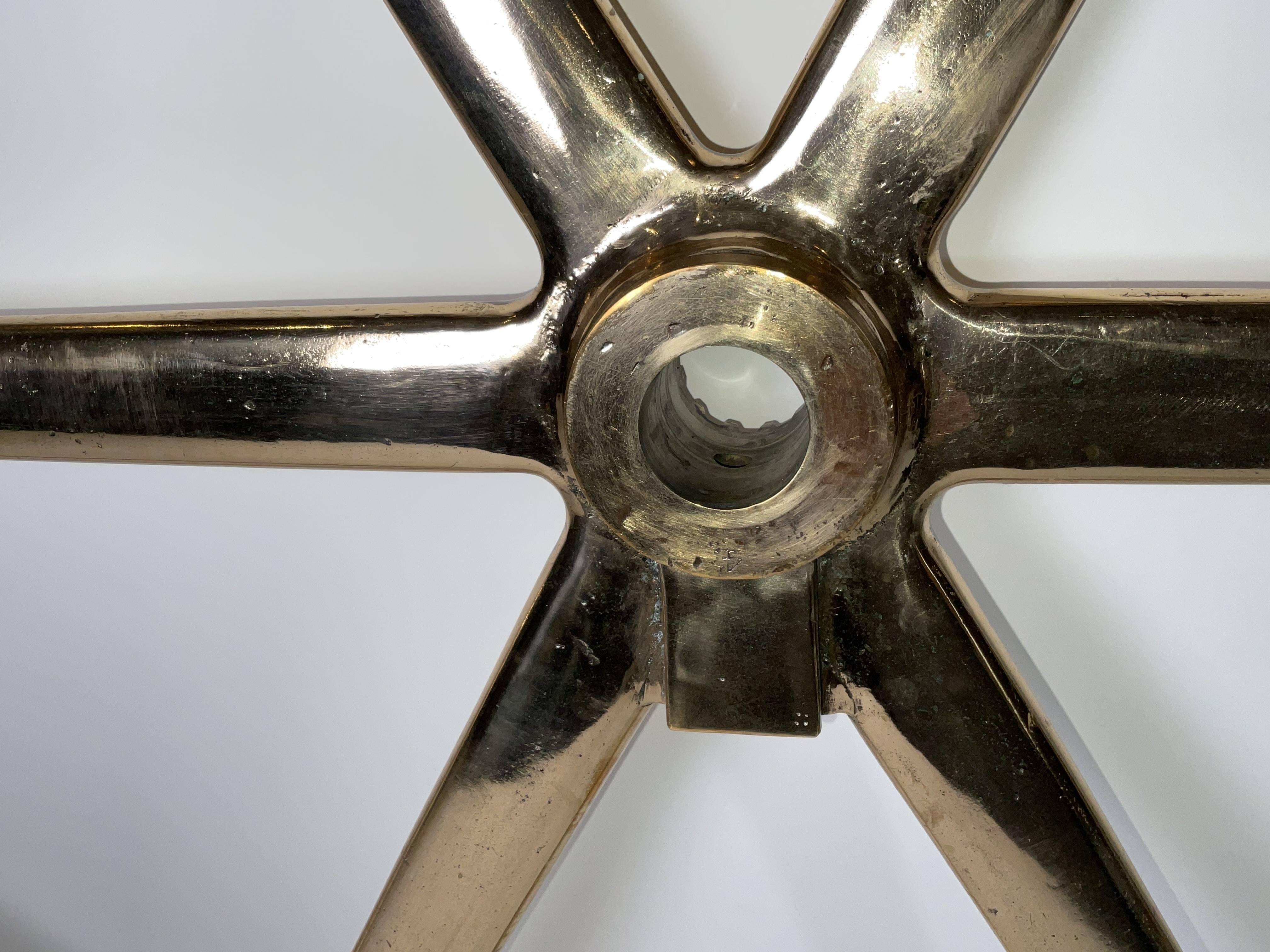 Large Brass Ships Wheel In Good Condition For Sale In Norwell, MA