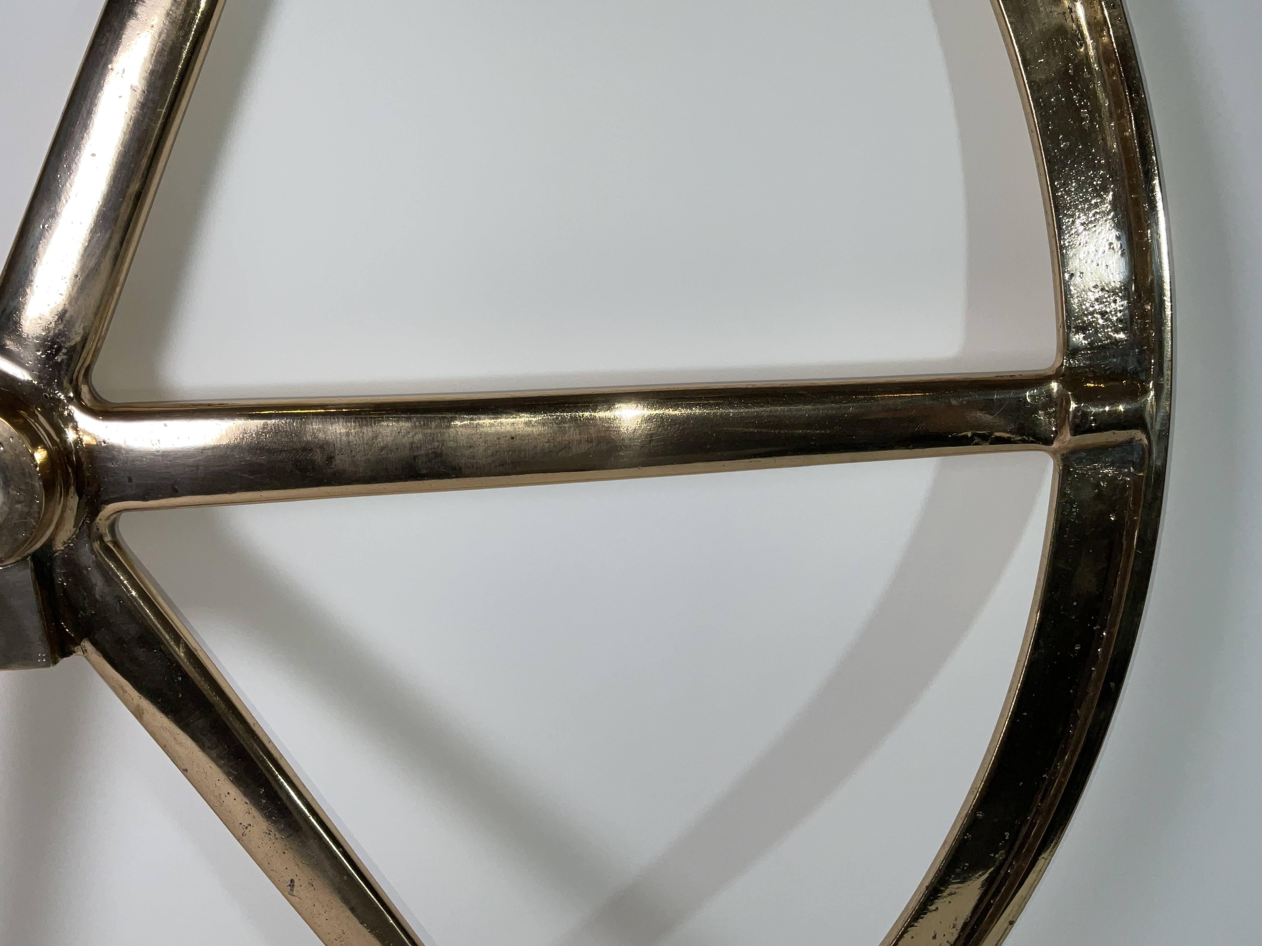 Mid-20th Century Large Brass Ships Wheel For Sale