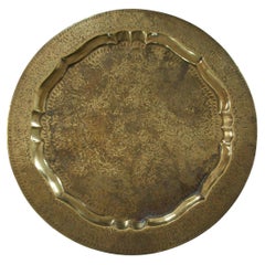 Large Brass South Asian Serving Tray - Hand Etched Top - India - Circa 1980's