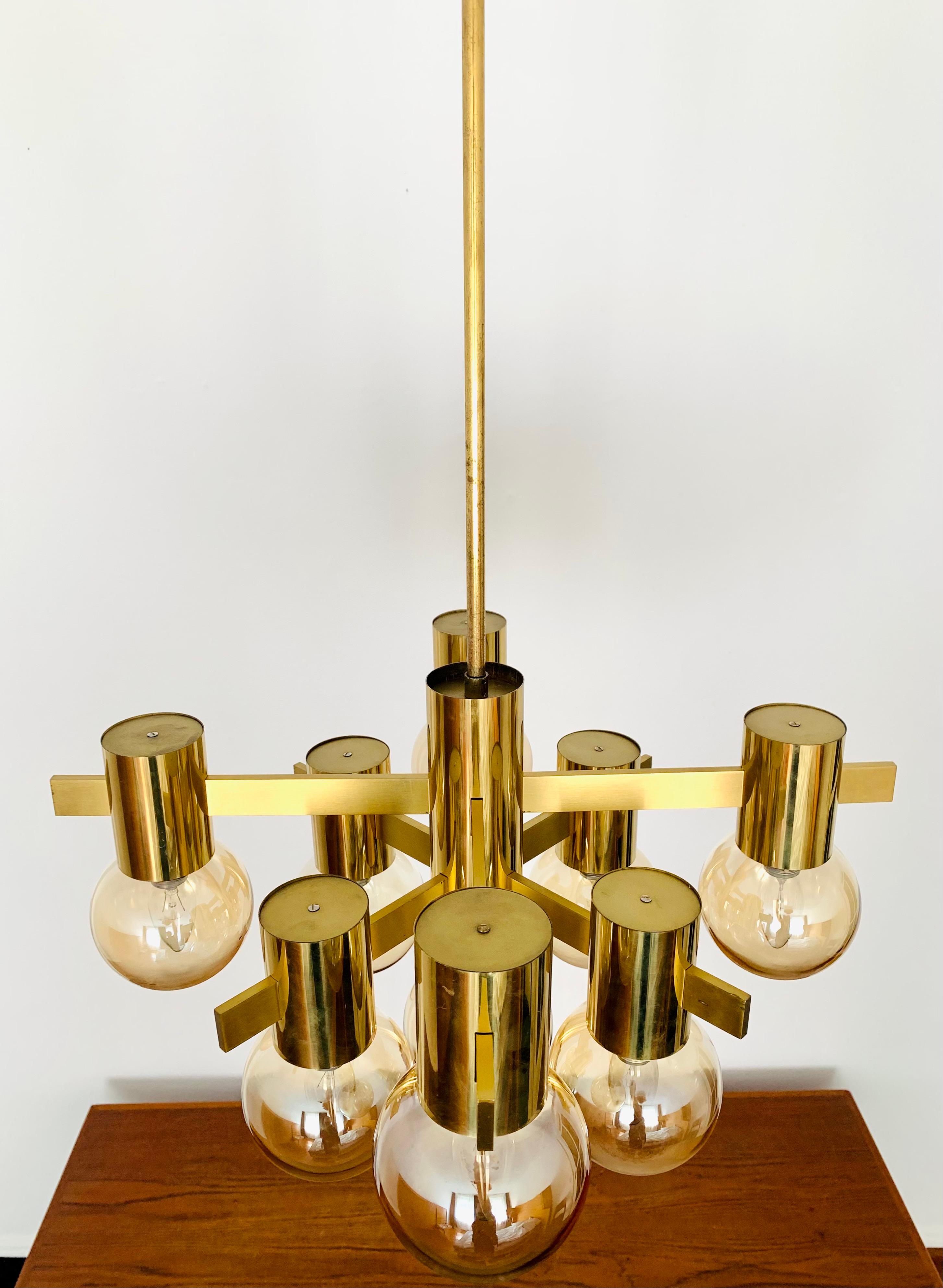 Mid-20th Century Large Brass Sputnik Chandelier For Sale