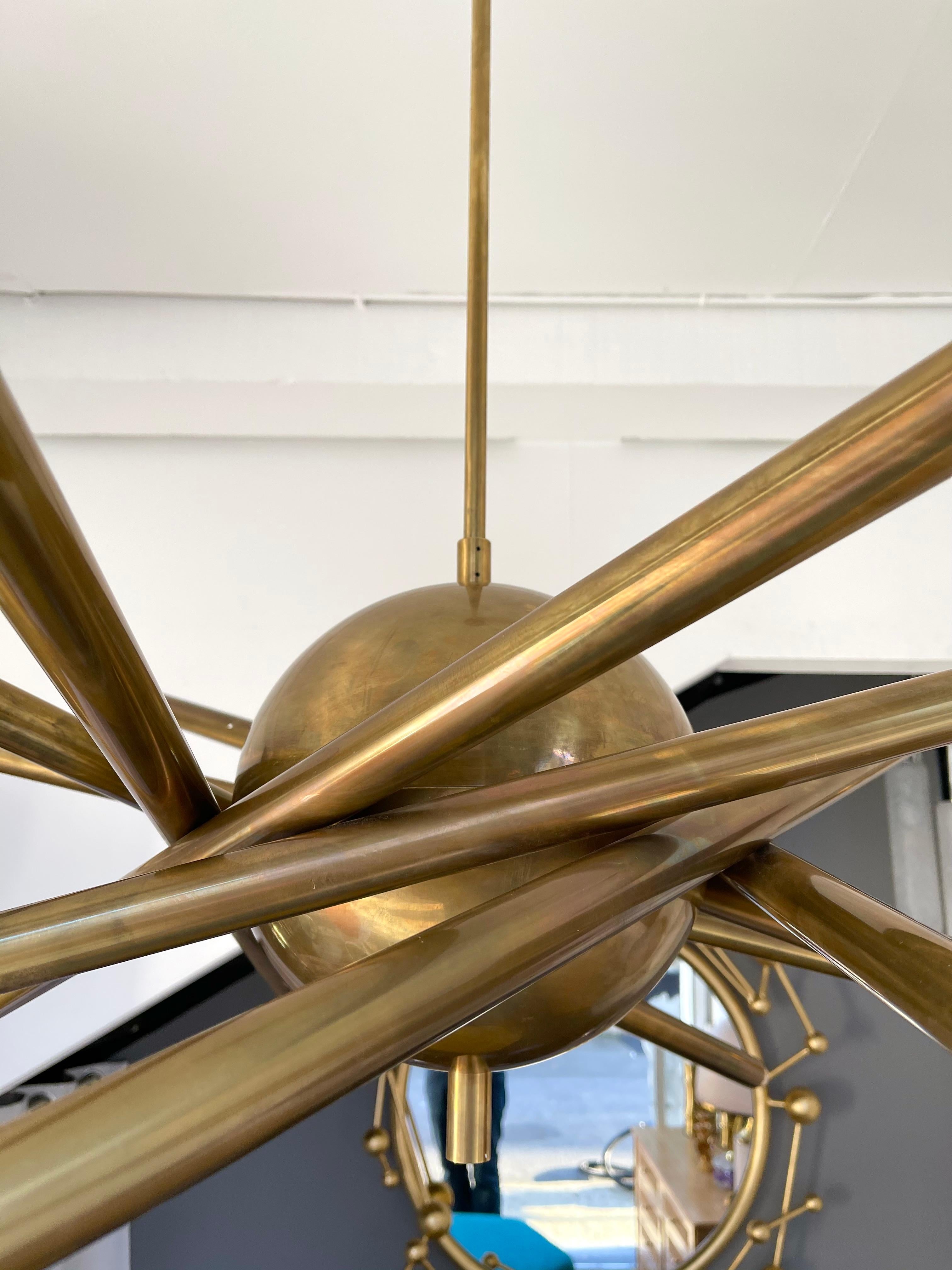 Large Brass Sputnik Fireworks Chandelier, Italy. For Sale 5
