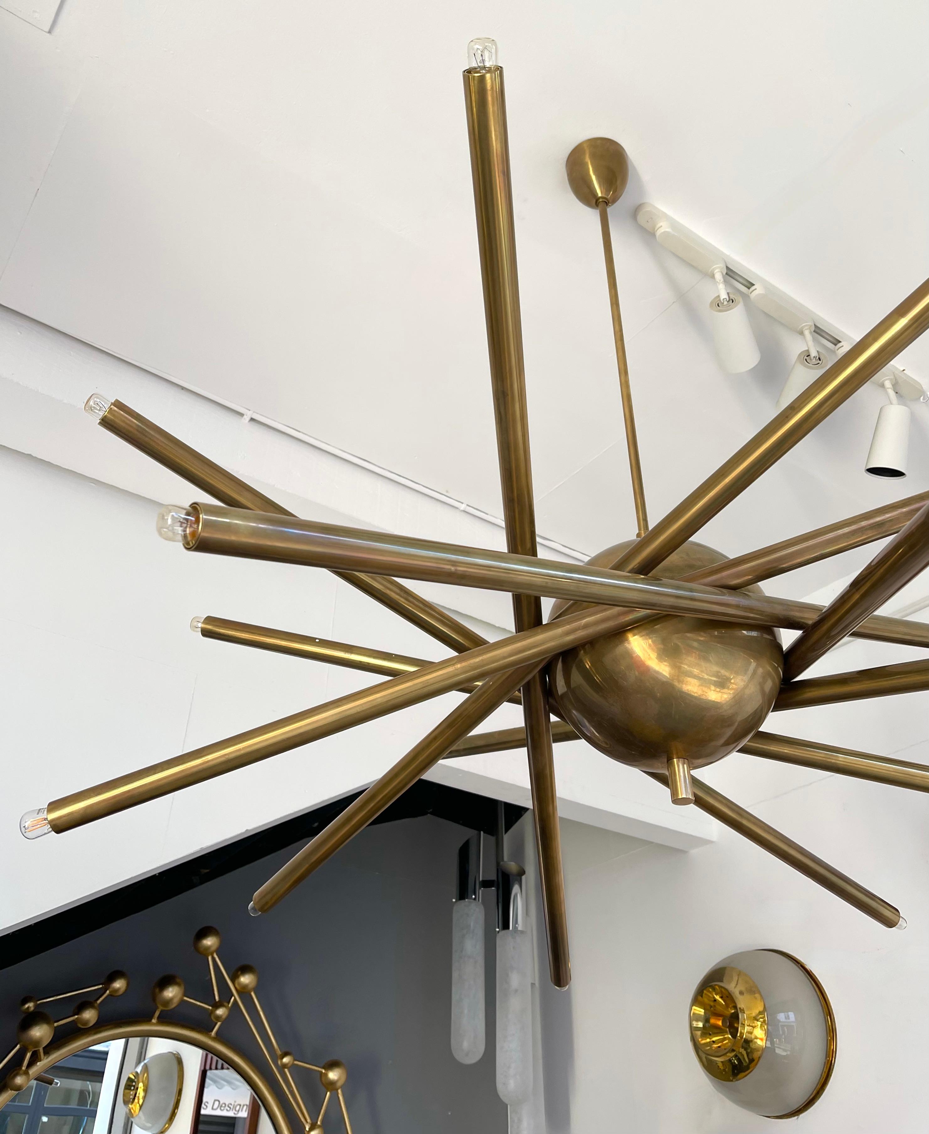 Contemporary Large Brass Sputnik Fireworks Chandelier, Italy. For Sale