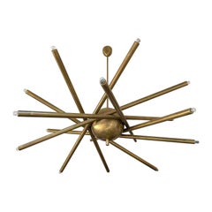 Large Brass Sputnik Fireworks Chandelier, Italy.
