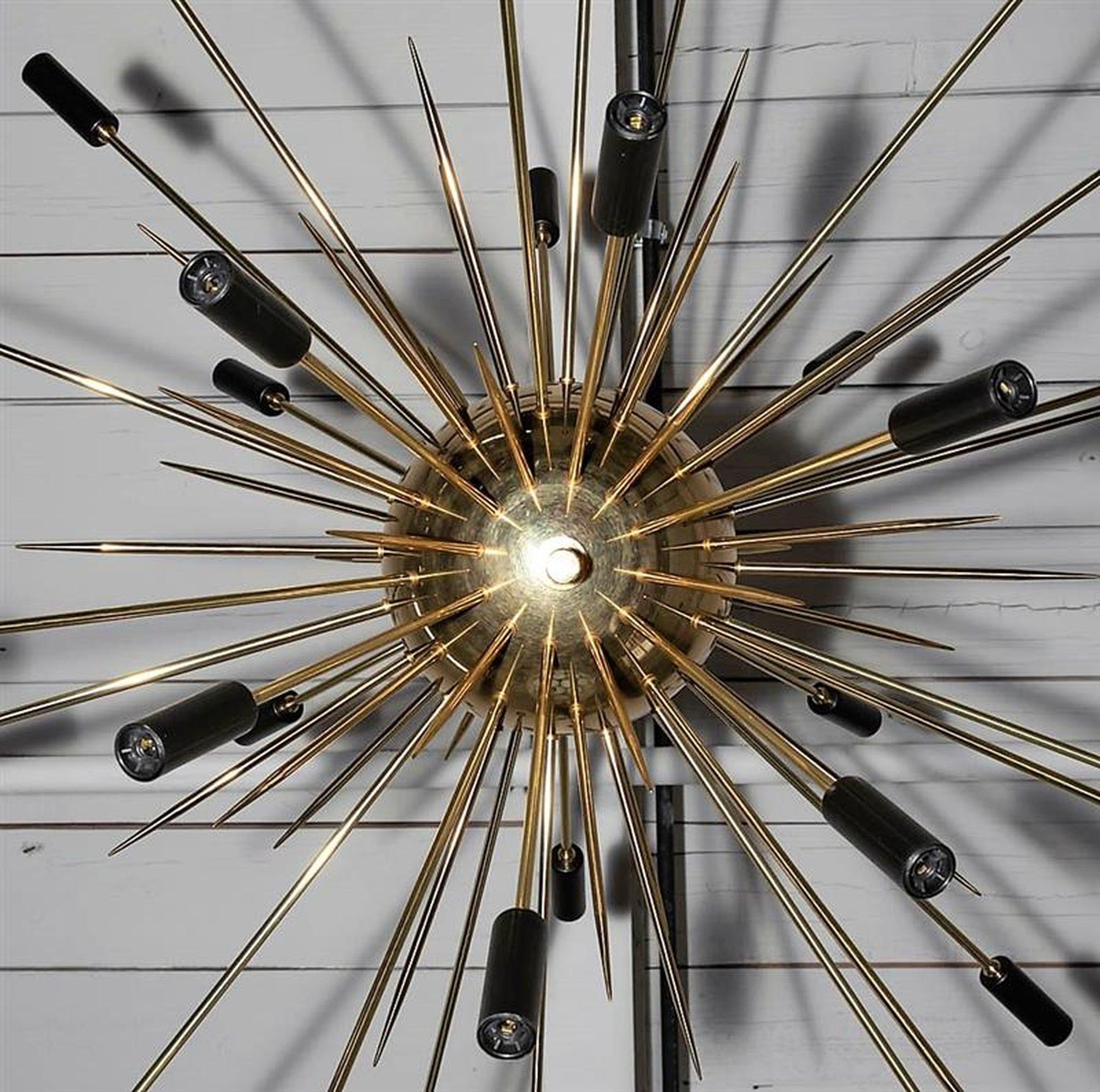 Large Brass Sputnik with Black Tips In Good Condition For Sale In Red Lion, PA