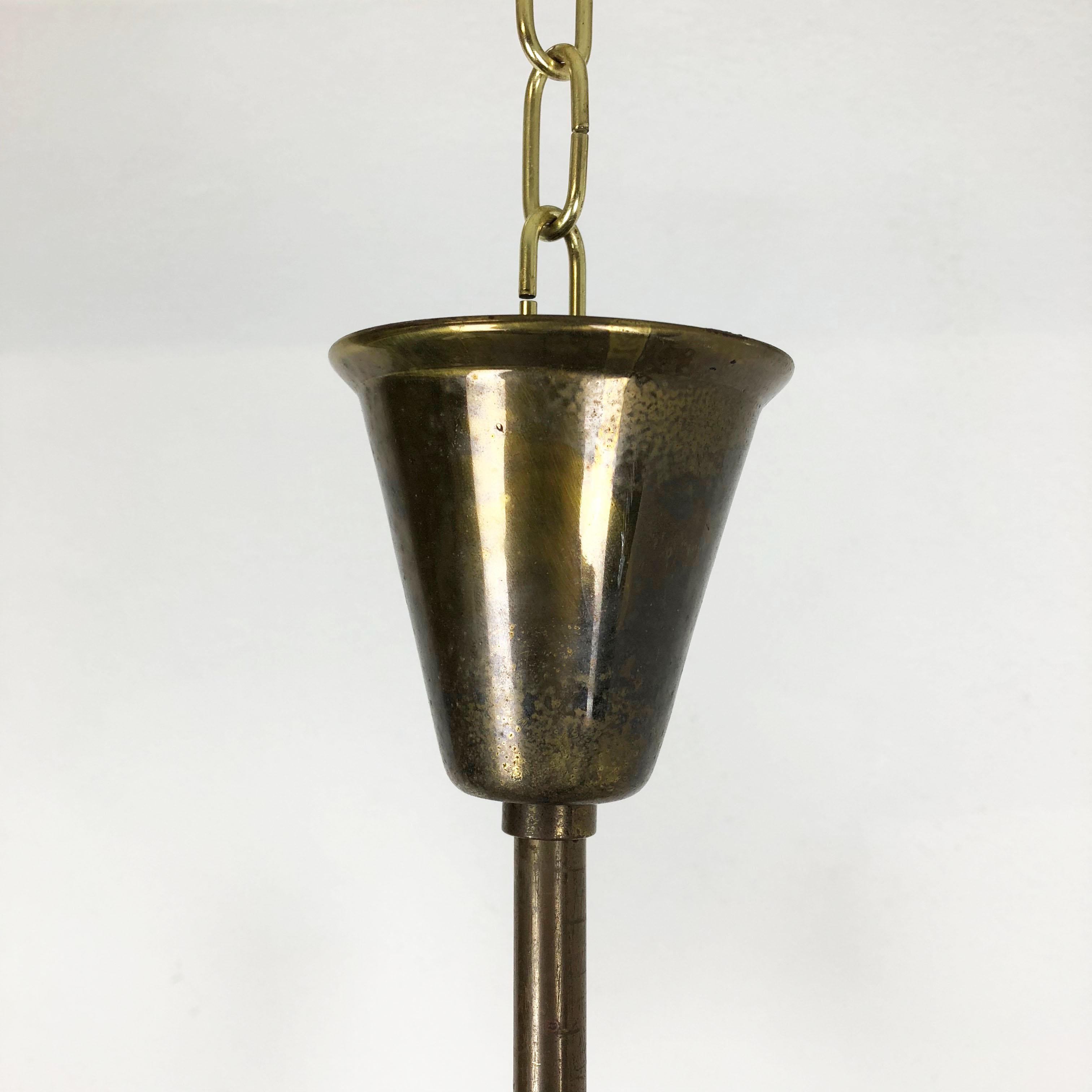 Large Brass Stilnovo Style Hanging Chandelier Light Sconces, Italy 1950s For Sale 9