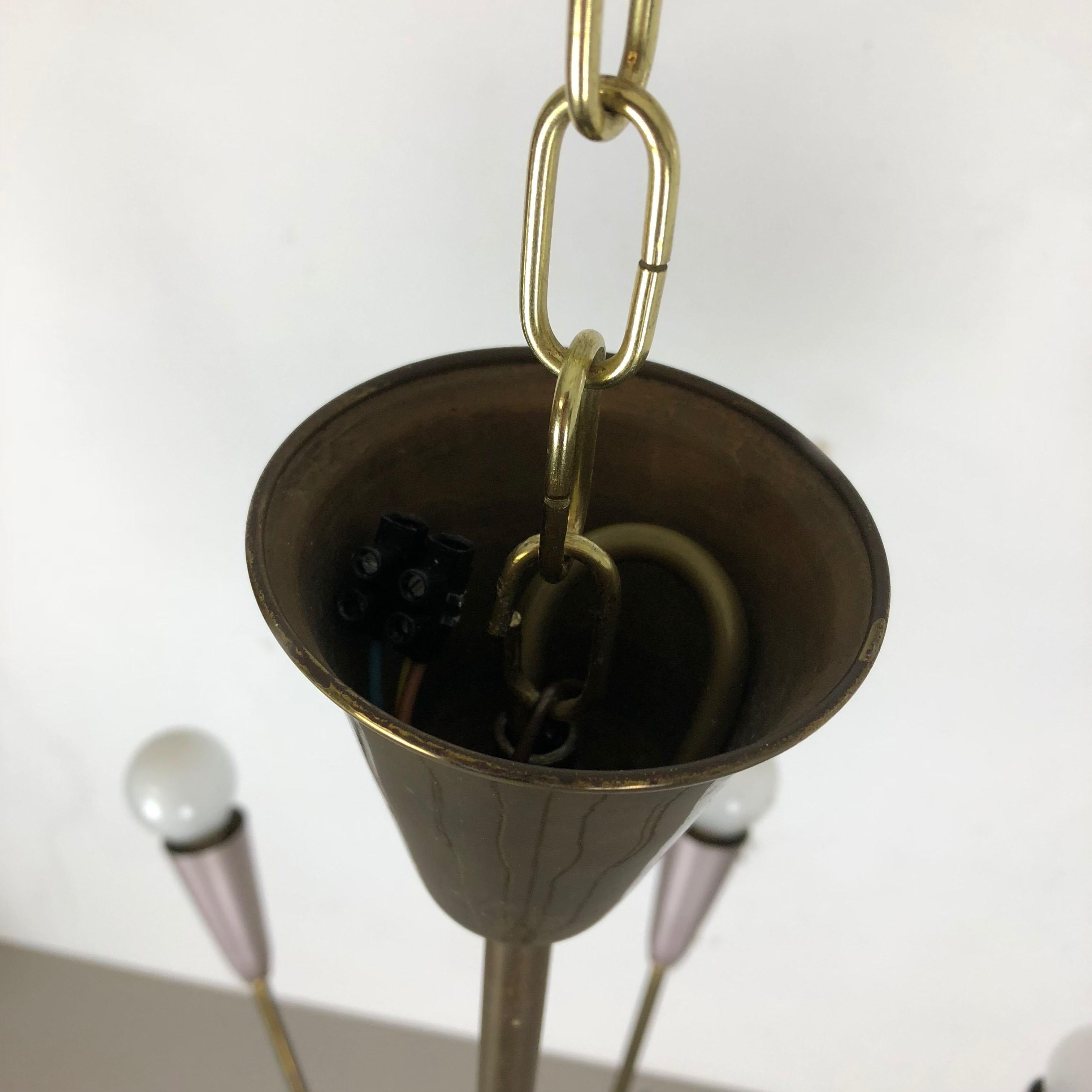 Large Brass Stilnovo Style Hanging Chandelier Light Sconces, Italy 1950s For Sale 11
