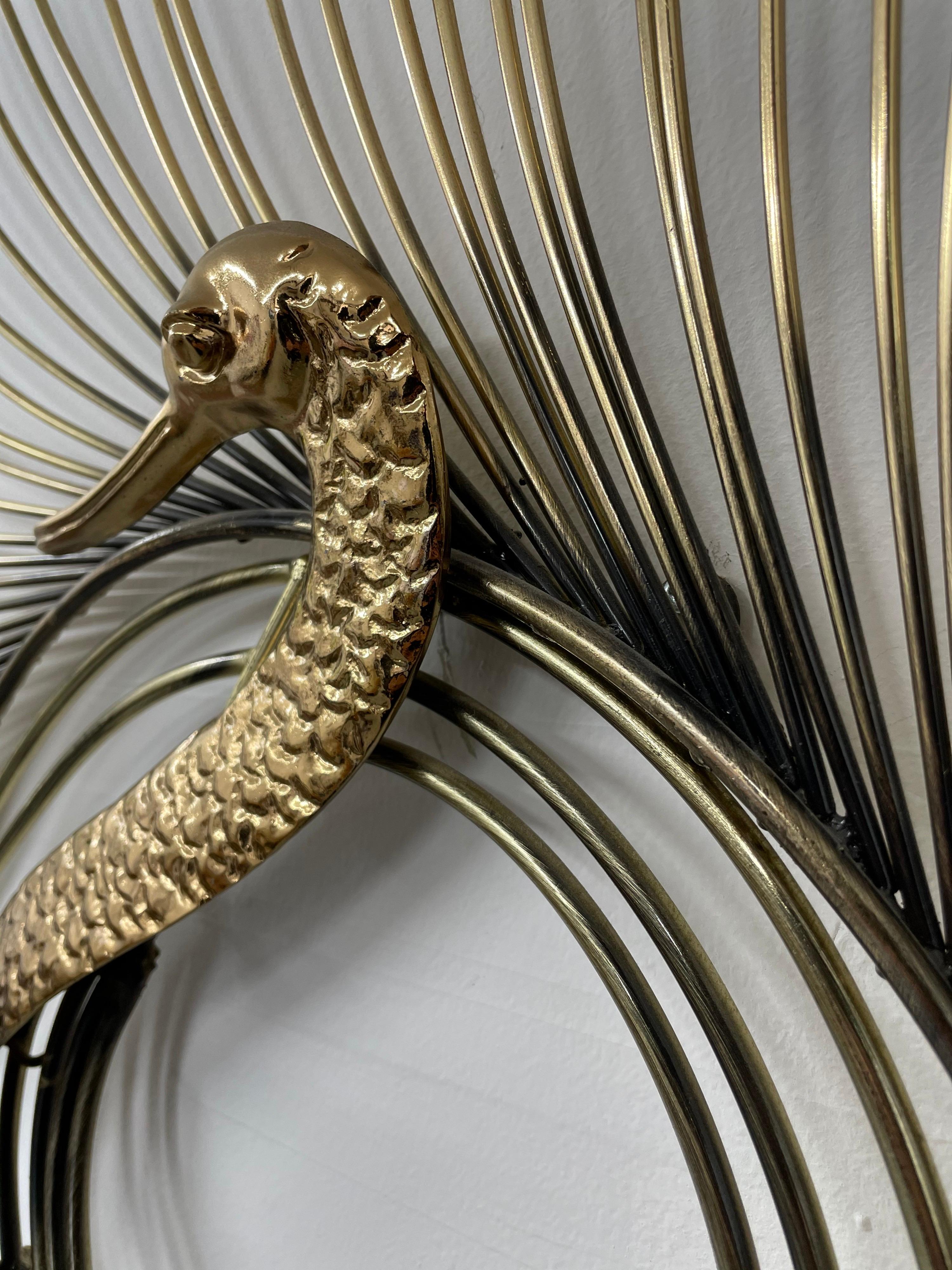 Large Brass Swan by Curtis Jere, Sculptural Wall Art In Good Condition In St.Petersburg, FL