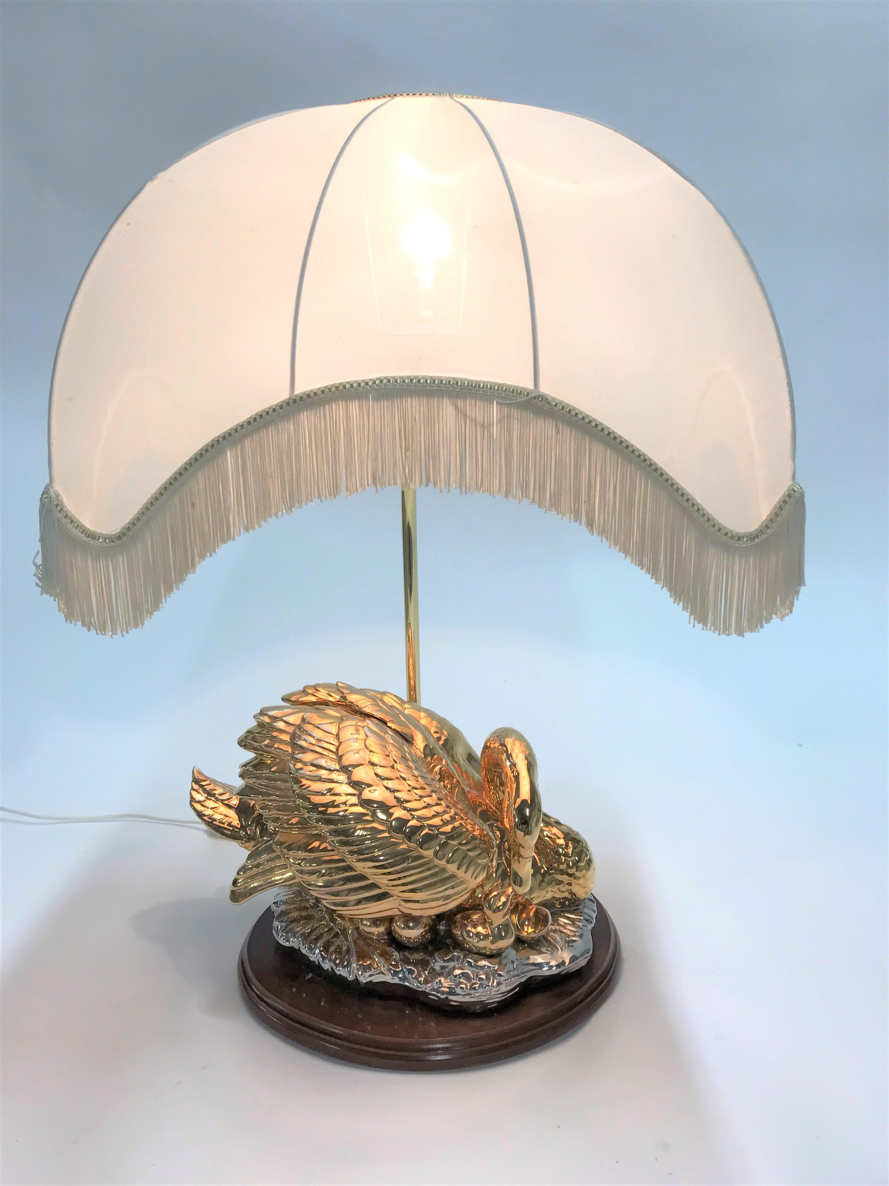 Large Brass Swan Table Lamp, 1960s 5