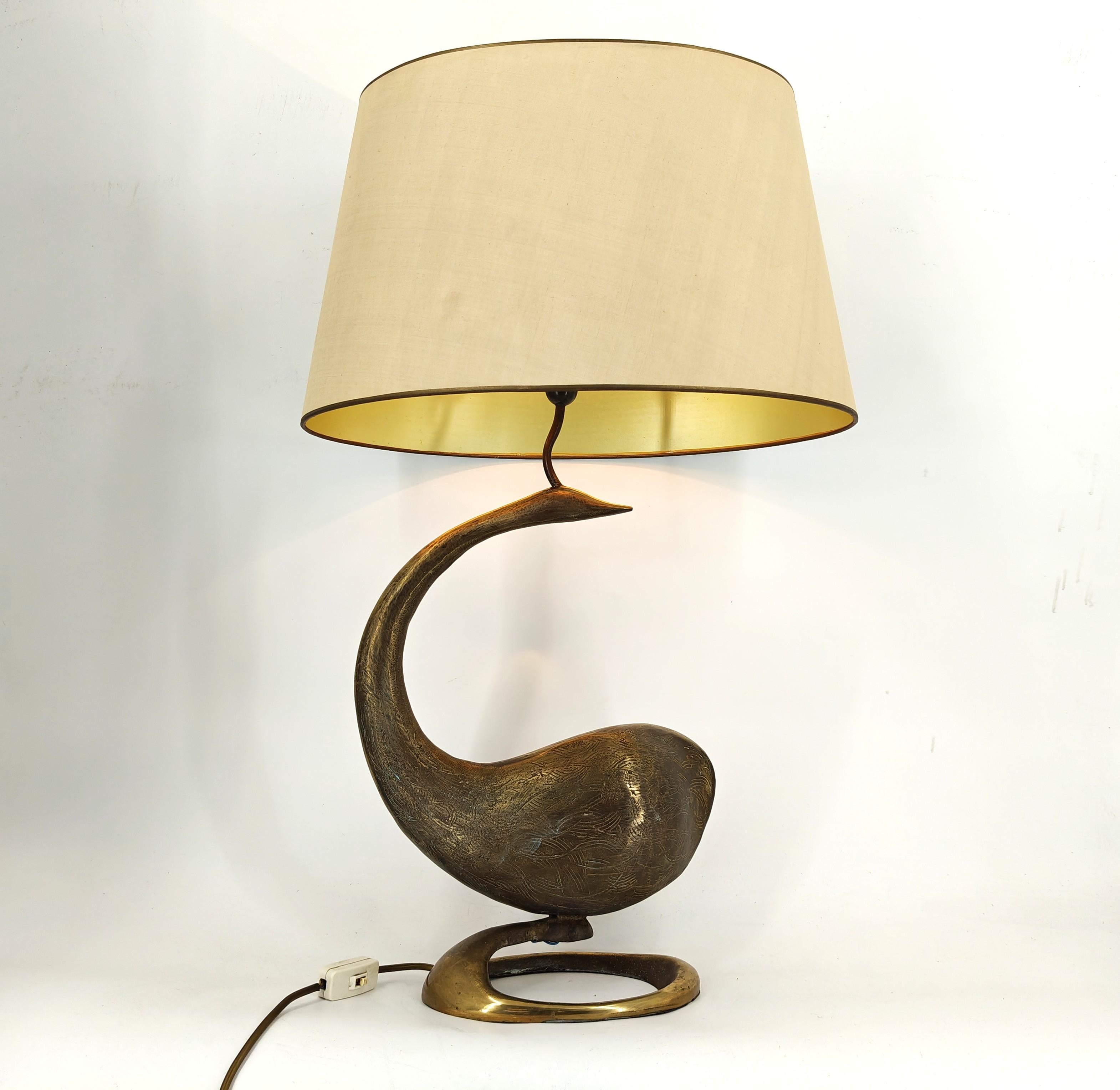 Italian Large brass swan table lamp, 1960s For Sale