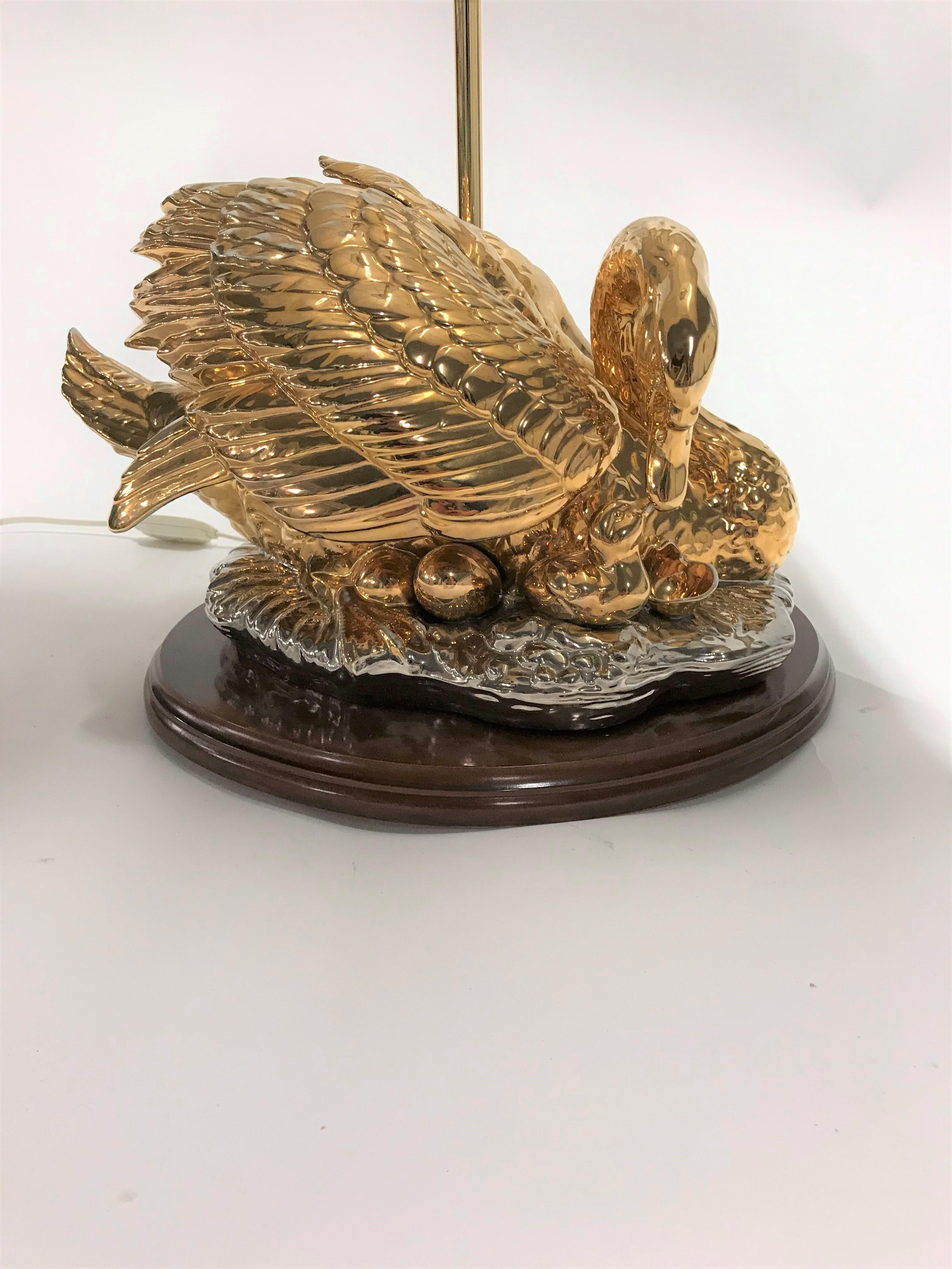Large Brass Swan Table Lamp, 1960s In Excellent Condition In HEVERLEE, BE