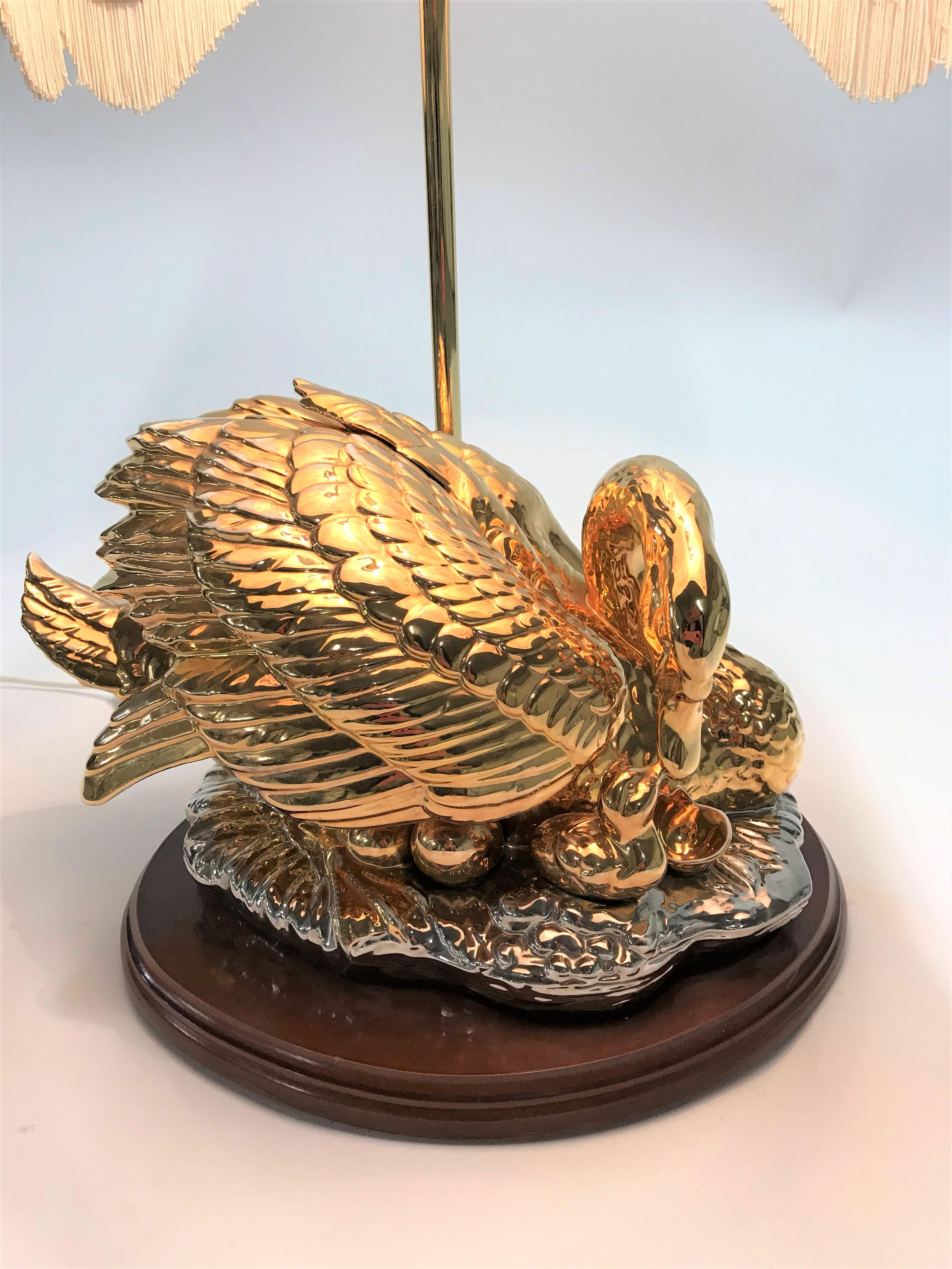 Large Brass Swan Table Lamp, 1960s 2