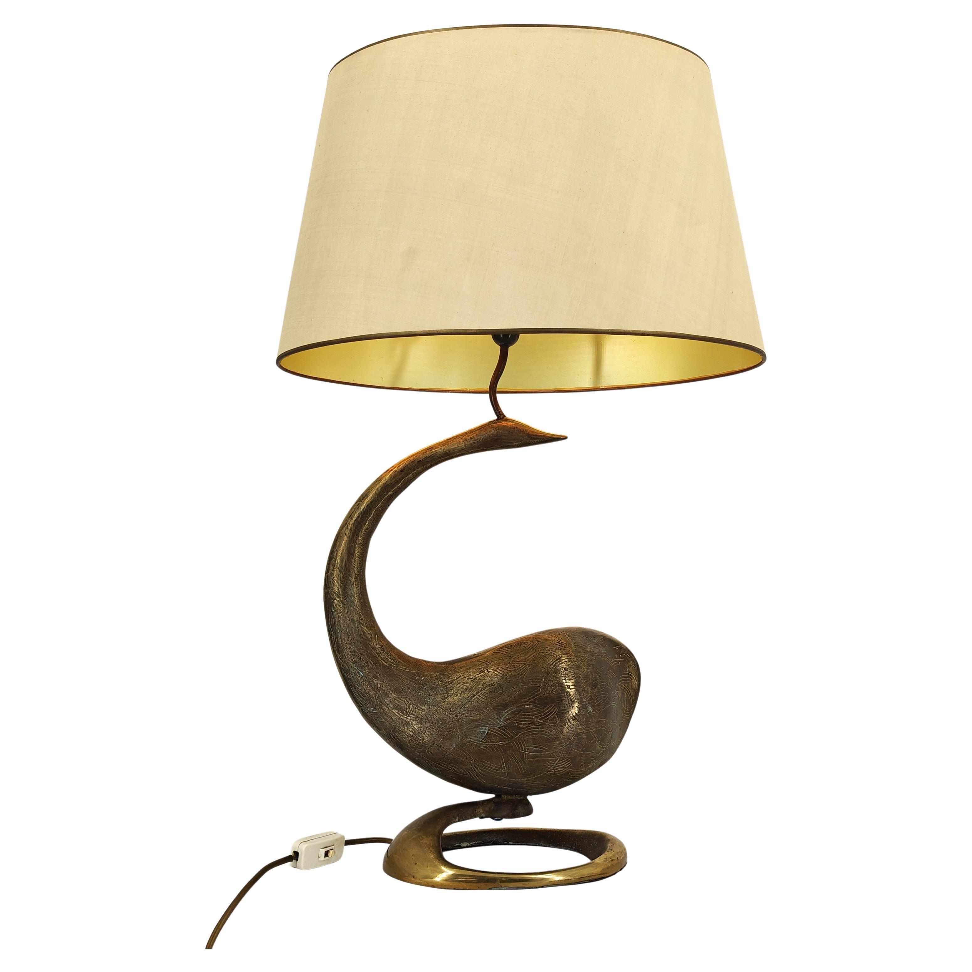 Large brass swan table lamp, 1960s For Sale