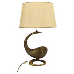 Large brass swan table lamp, 1960s