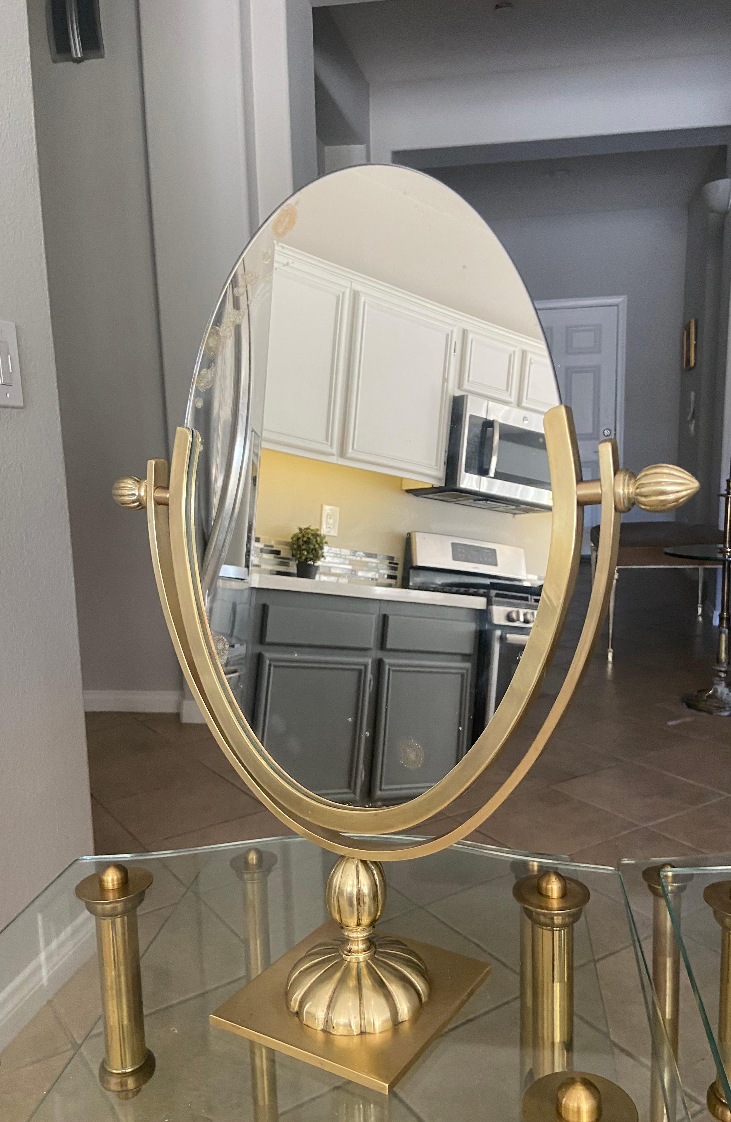 Large Brass Swivel Mirror Vanity Table Mirror For Sale 9