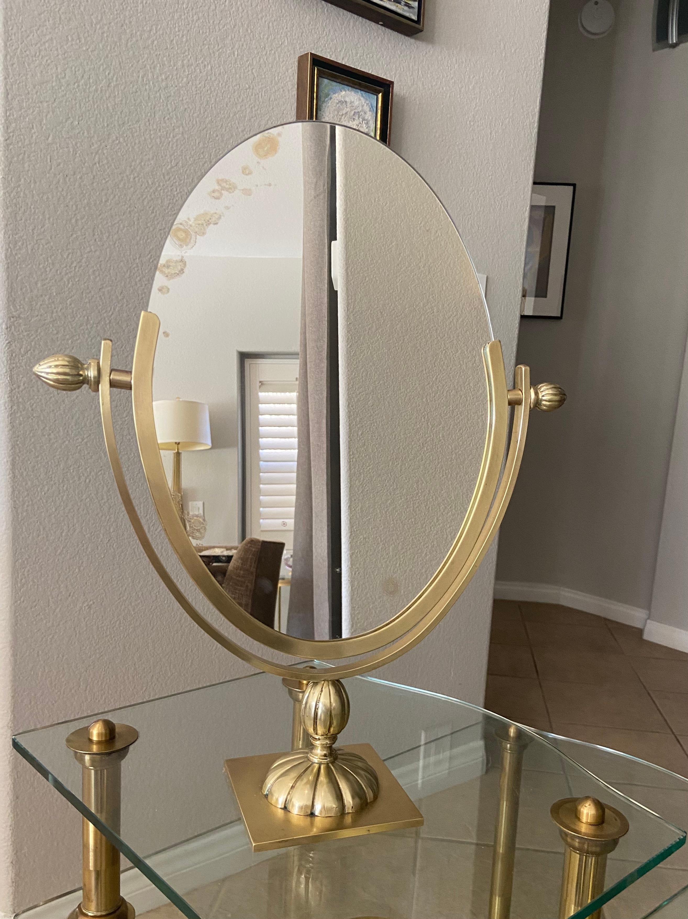 Large Brass Swivel Mirror Vanity Table Mirror For Sale 10