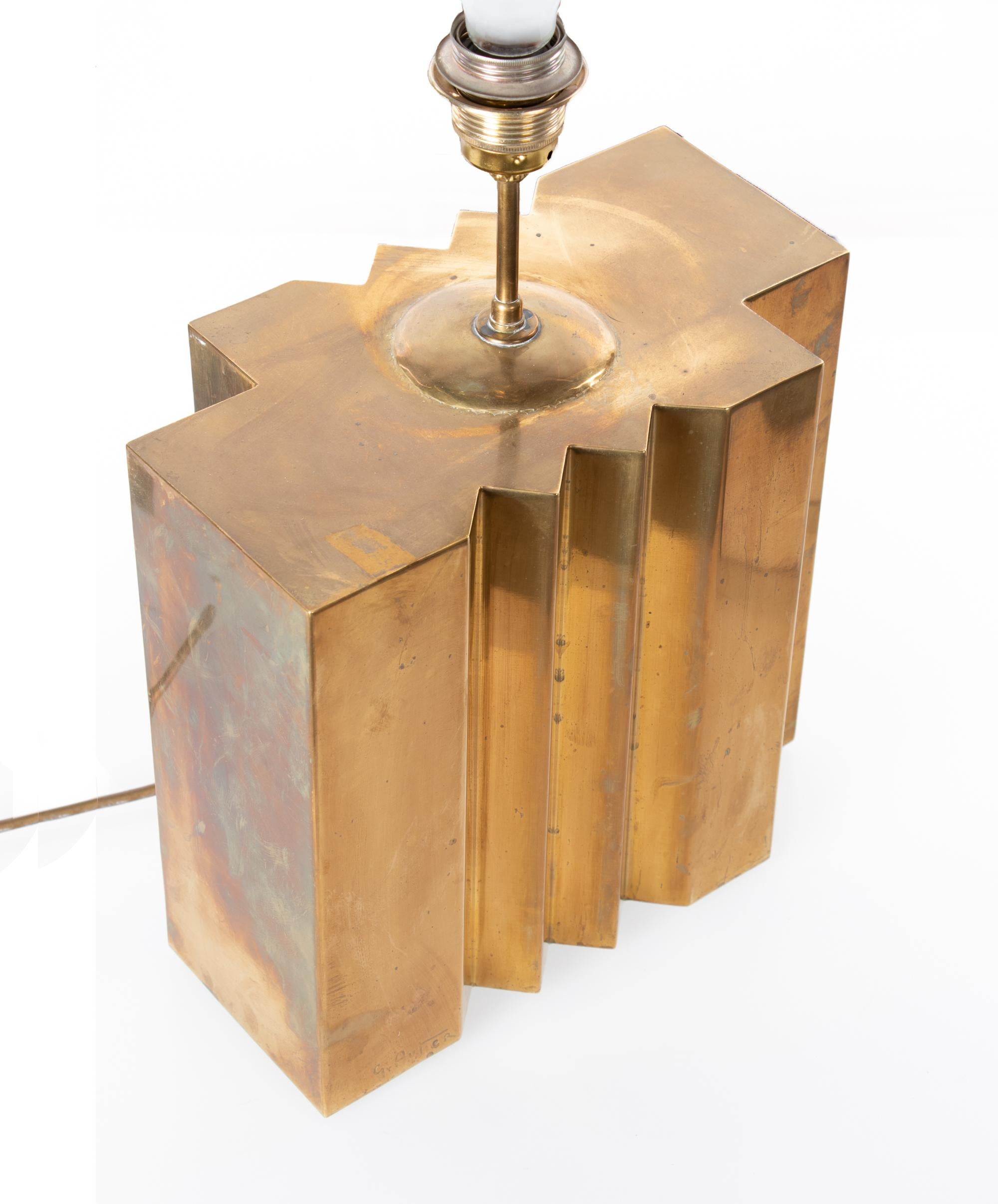 Post-Modern Large Brass Table Lamp Signed G. Autier France, 1970s For Sale