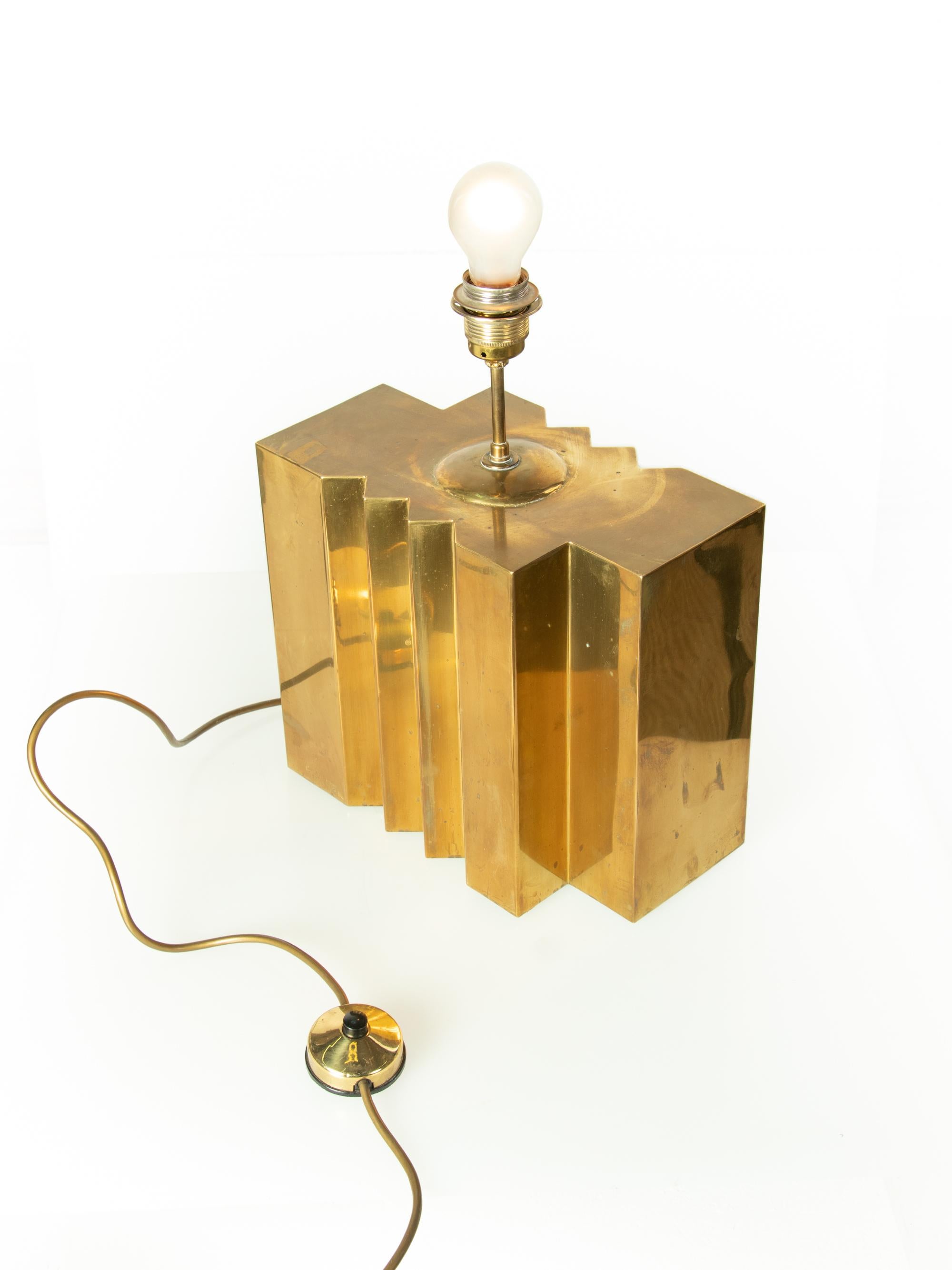 Large Brass Table Lamp Signed G. Autier France, 1970s For Sale 1