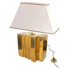 Grande lampada da tavolo in ottone firmata G. Autier Francia, anni '70