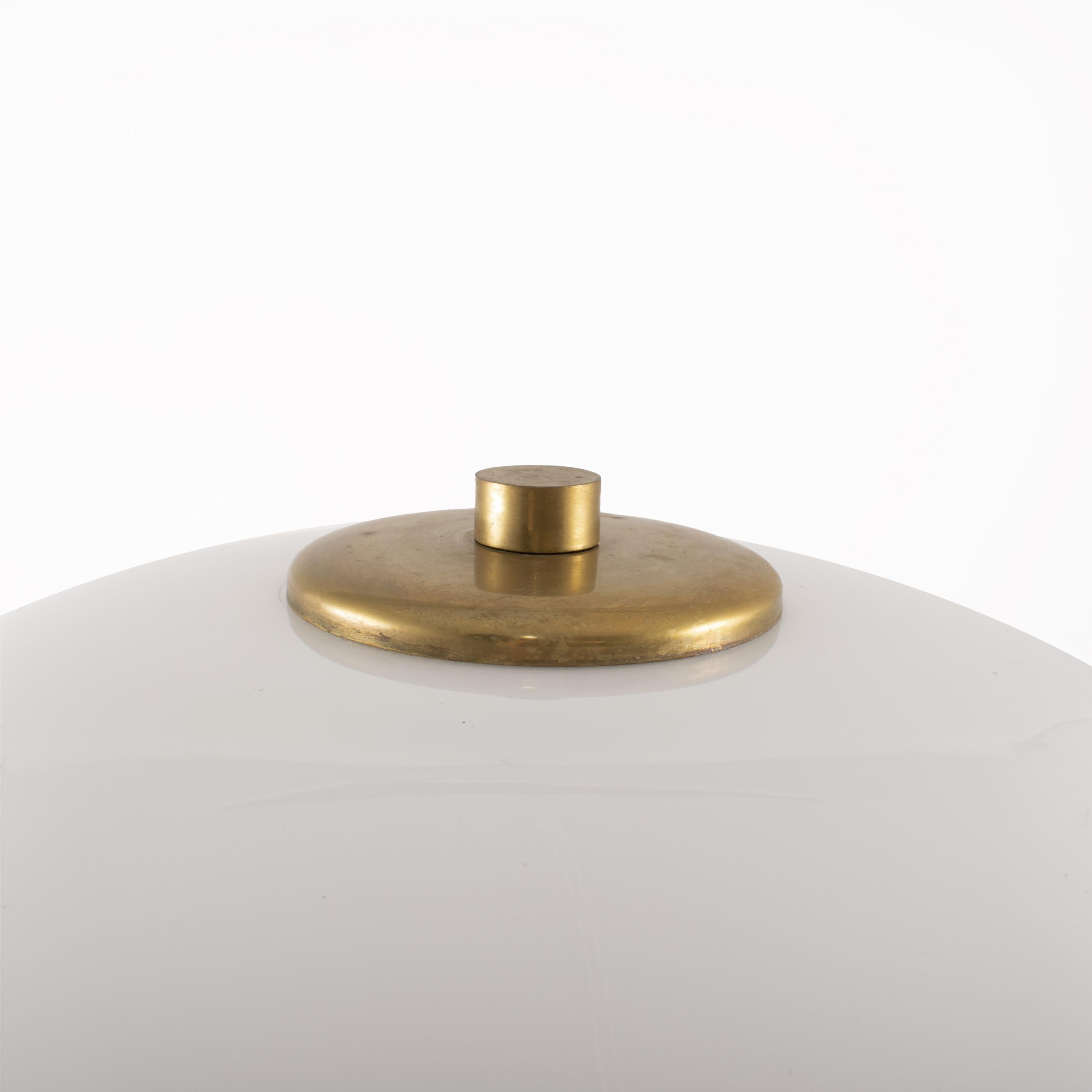 Scandinavian Modern Large Brass Table Lamp with Opal Glass Shade