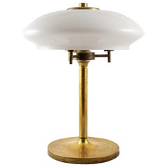 Large Brass Table Lamp with Opal Glass Shade
