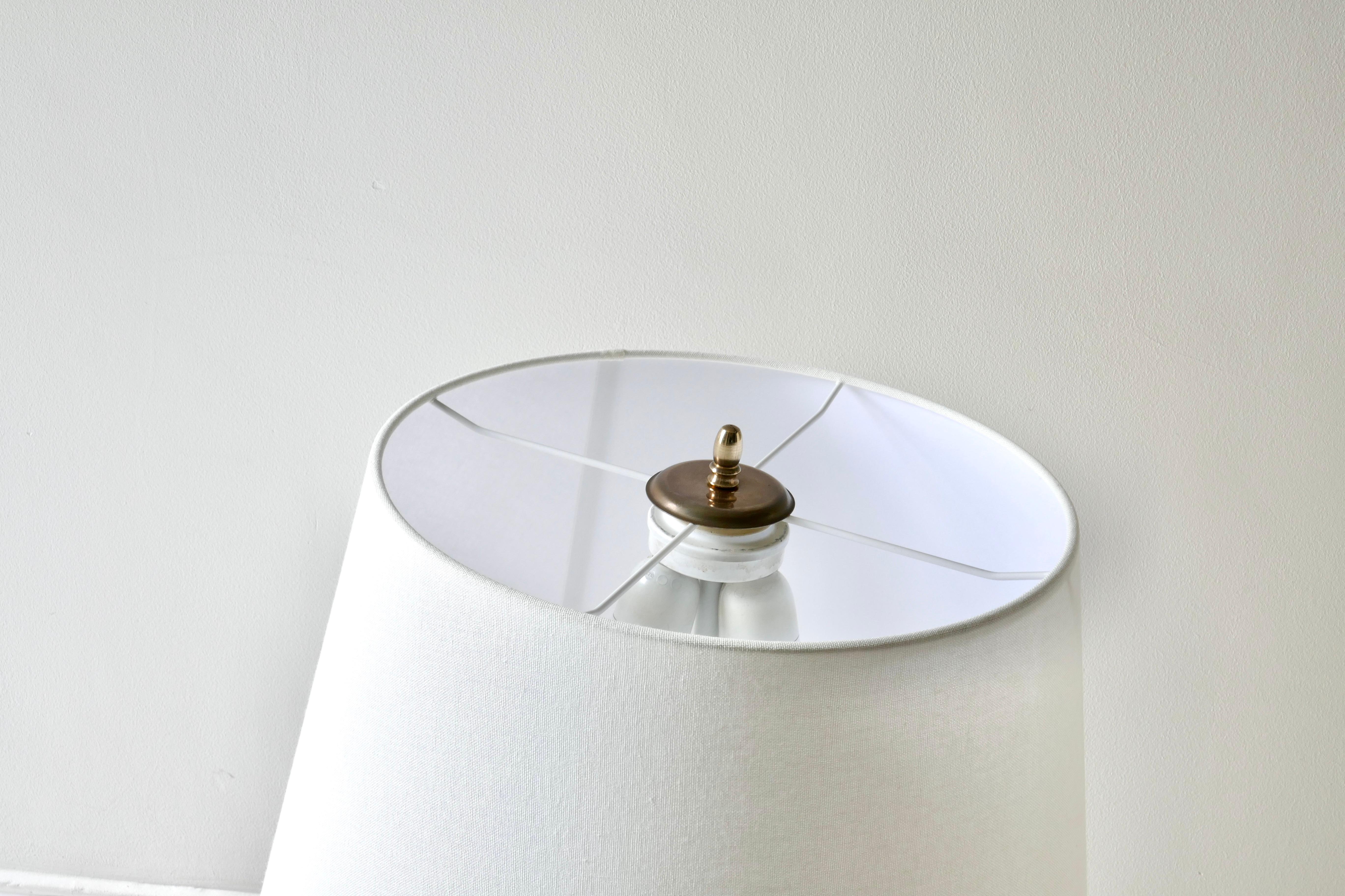 Mid-Century Modern Large Brass Table Lamp with White Lamp Shade, Germany, 1970s For Sale